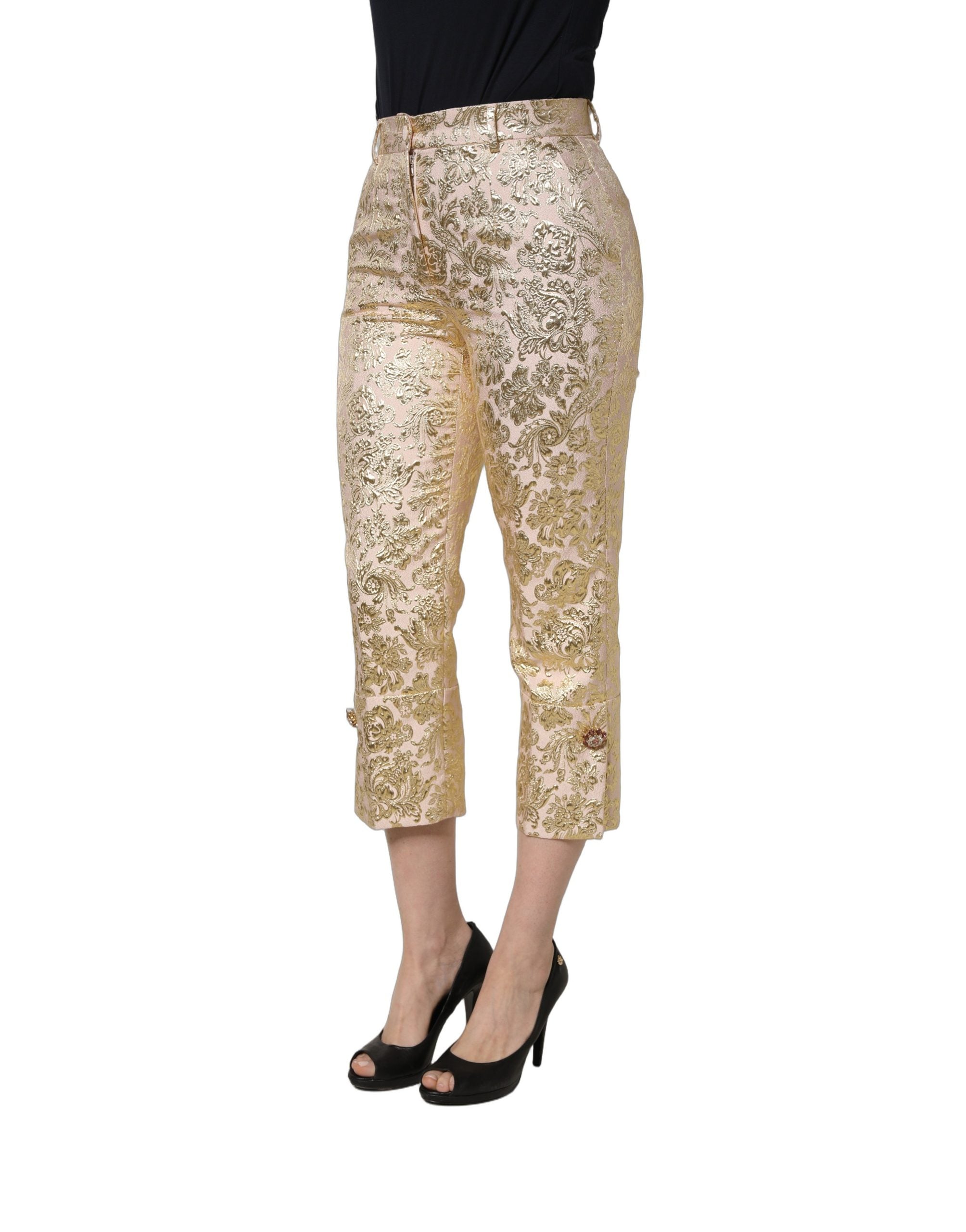 Dolce & Gabbana Gold Jacquard Blumen Lamé Crop Hose