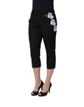 Dolce & Gabbana Schwarze Cropped Hose mit Nadelstreifen und Spitzenapplikationen