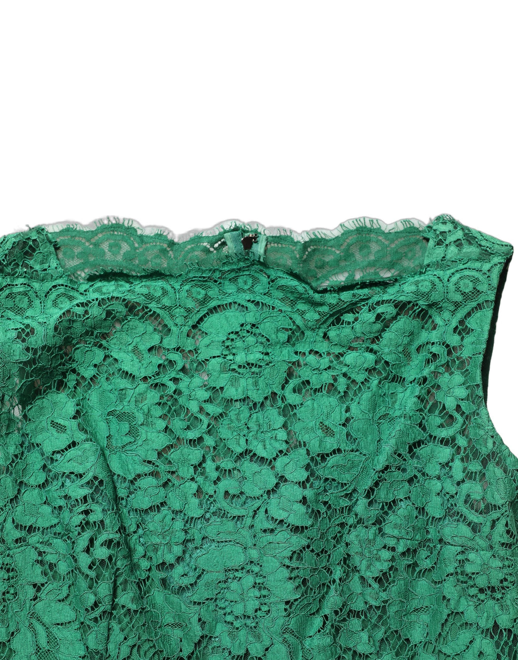 Dolce & Gabbana Grünes ärmelloses Midikleid aus Baumwolle mit Blumen-Spitze