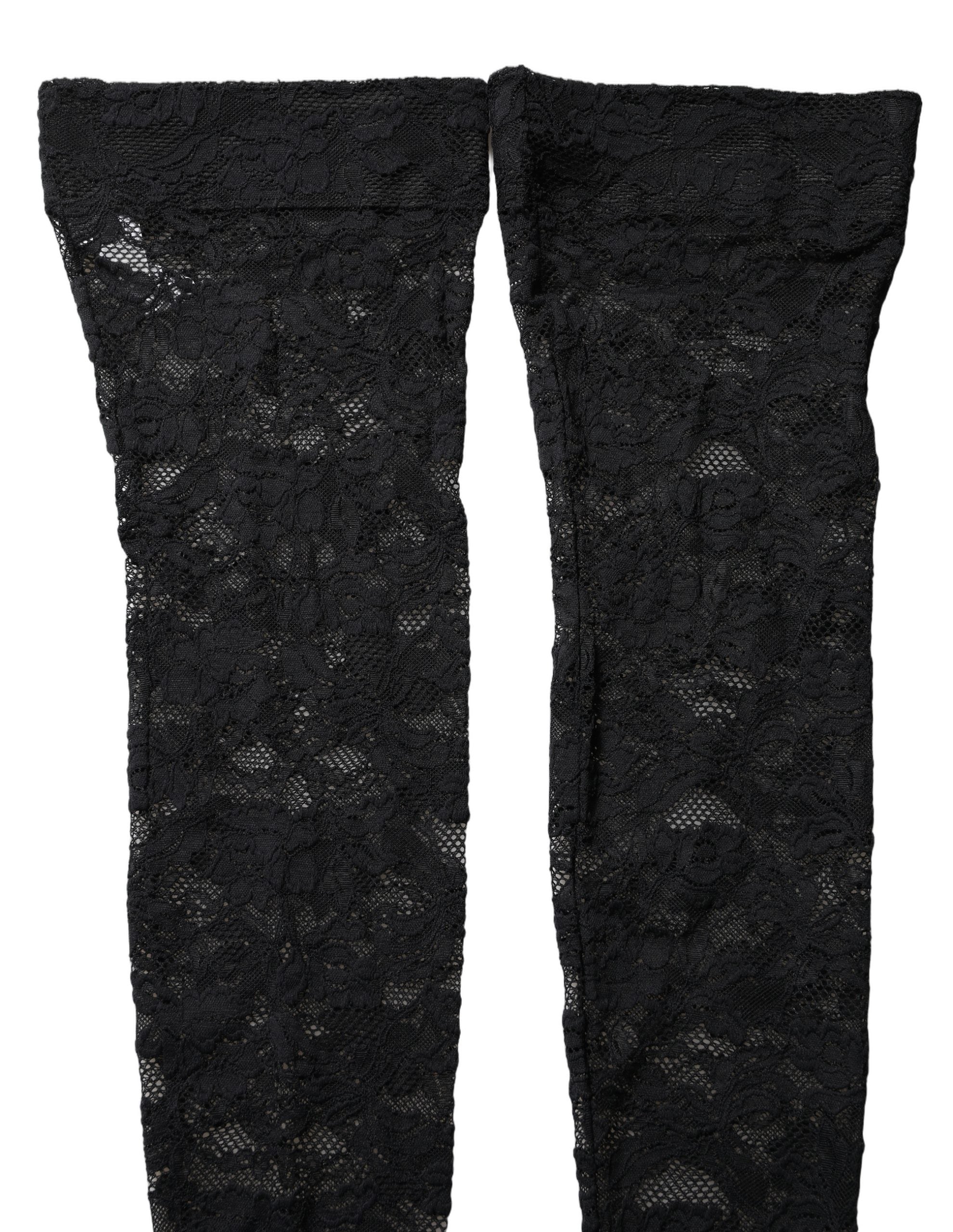 Dolce & Gabbana Schwarze Strümpfe mit floraler Spitze bis zum Oberschenkel