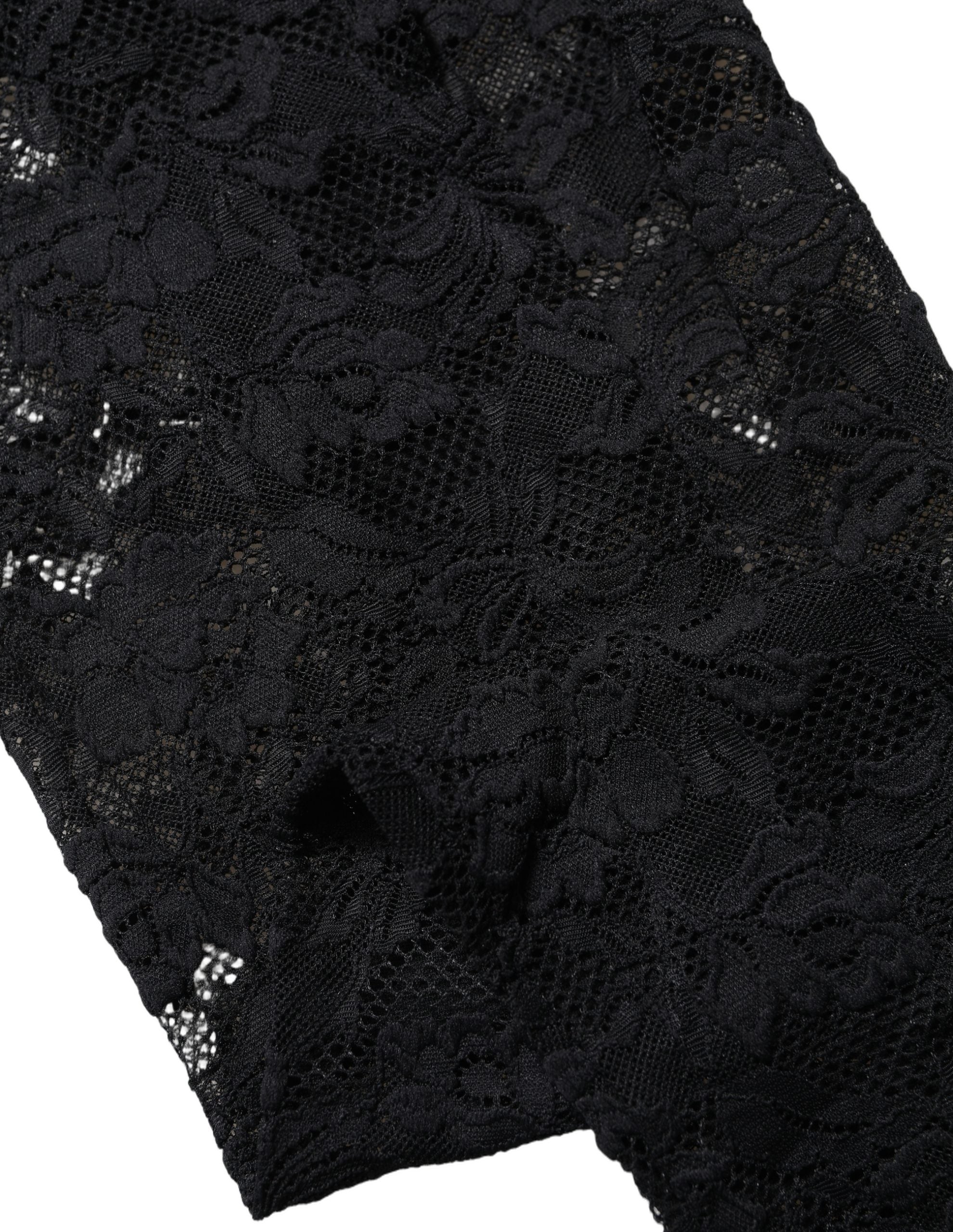 Dolce & Gabbana Schwarze Strümpfe mit floraler Spitze bis zum Oberschenkel