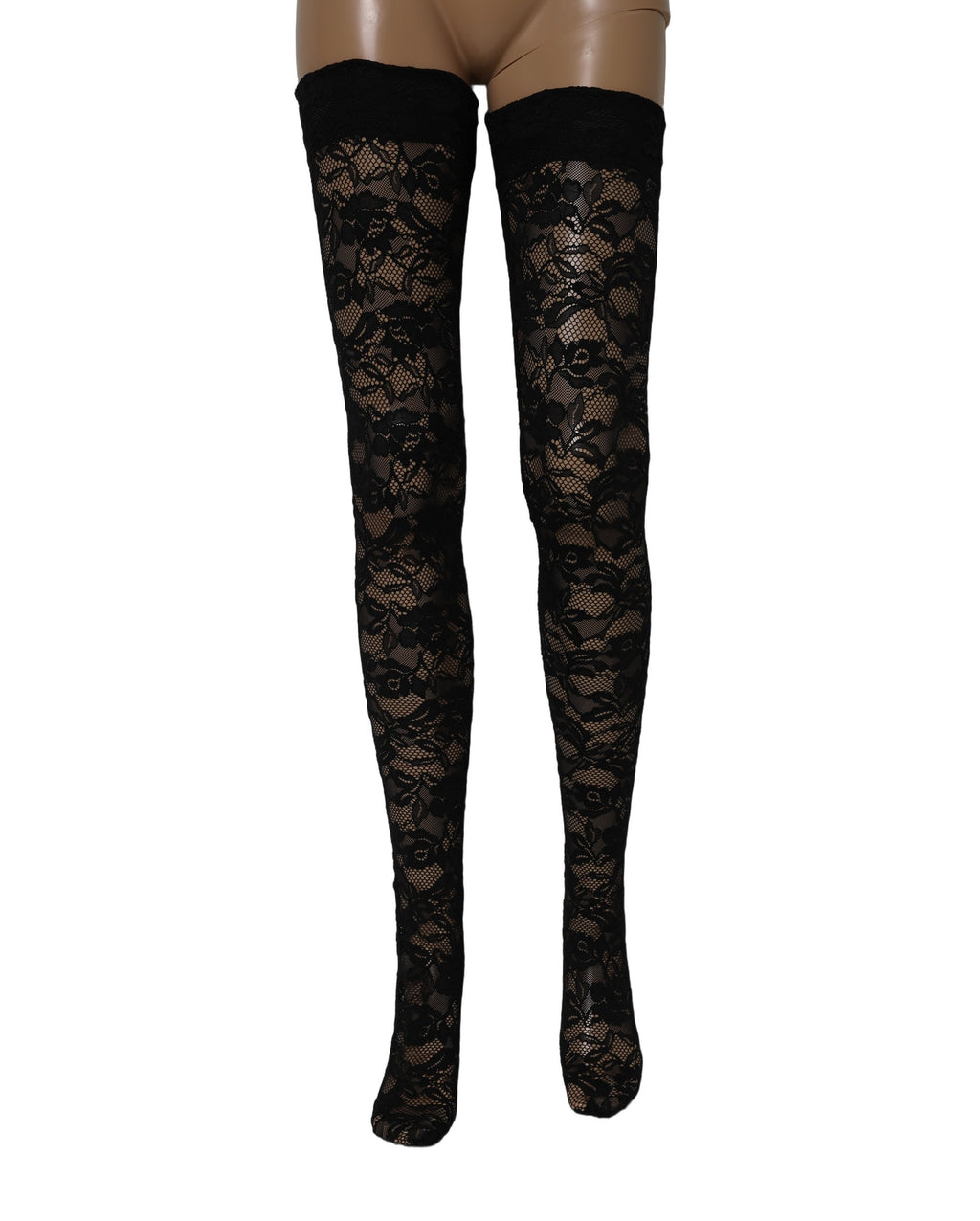 Dolce & Gabbana Schwarze Strümpfe mit floraler Spitze bis zum Oberschenkel