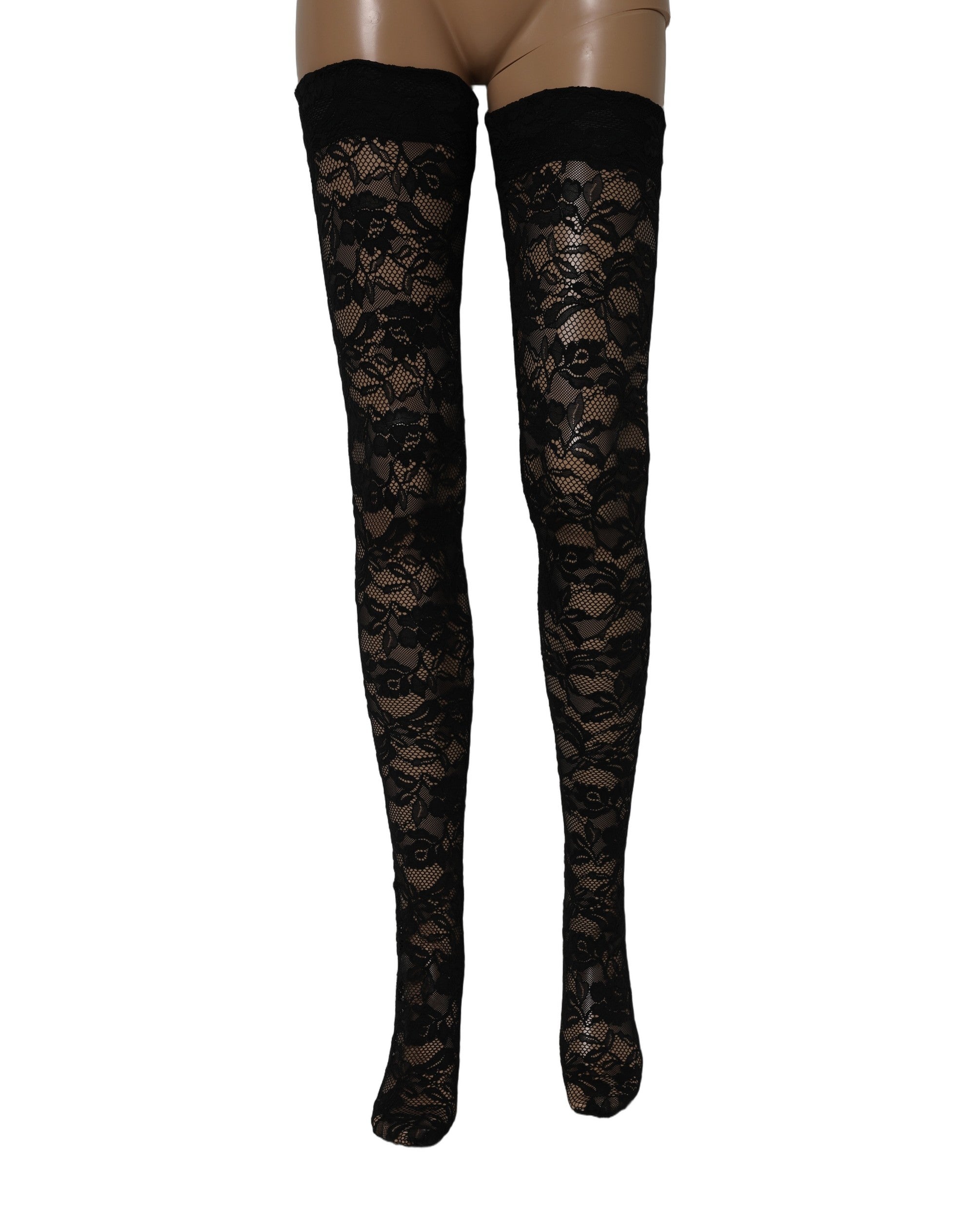 Dolce & Gabbana Schwarze Strümpfe mit floraler Spitze bis zum Oberschenkel