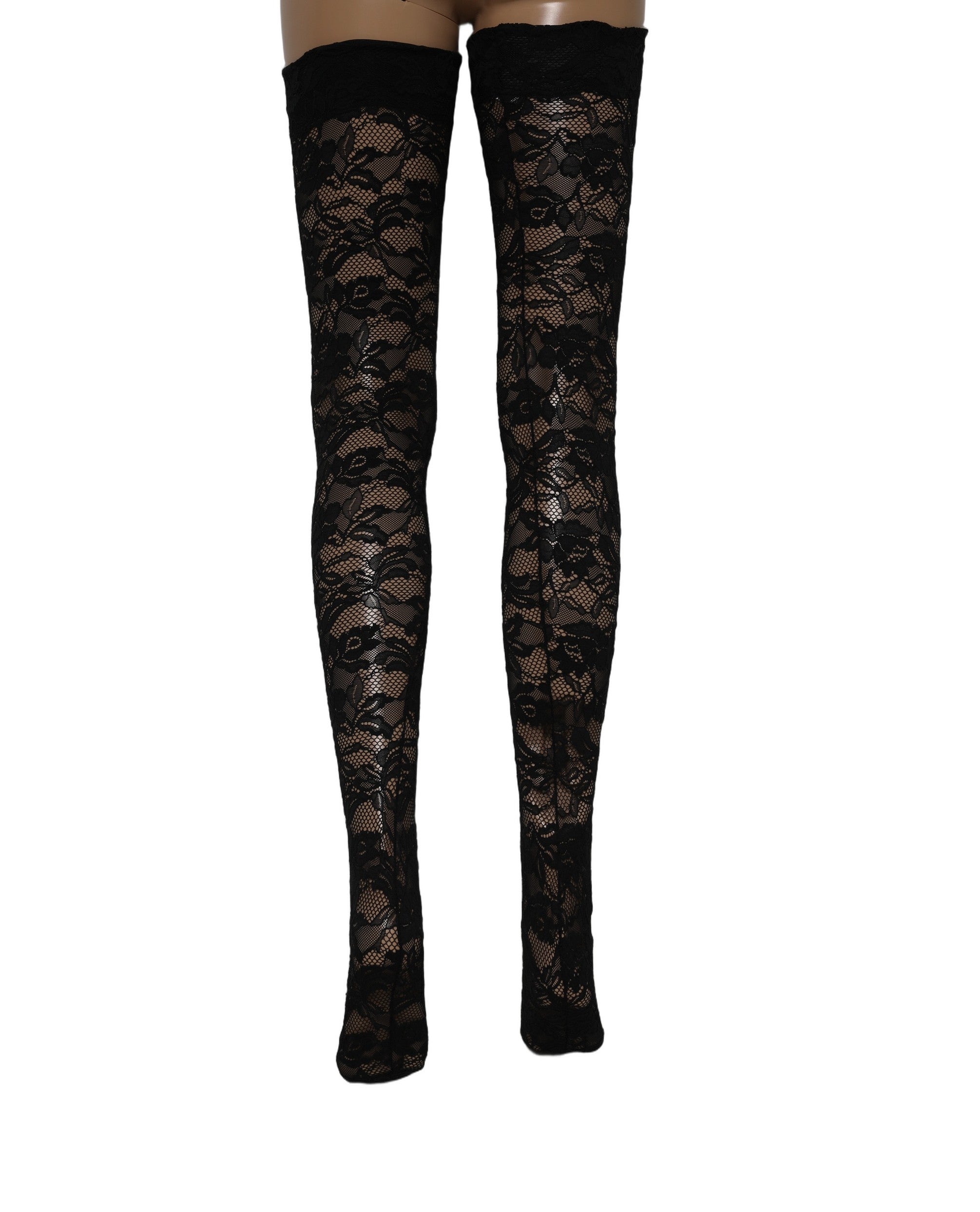 Dolce & Gabbana Schwarze Strümpfe mit floraler Spitze bis zum Oberschenkel