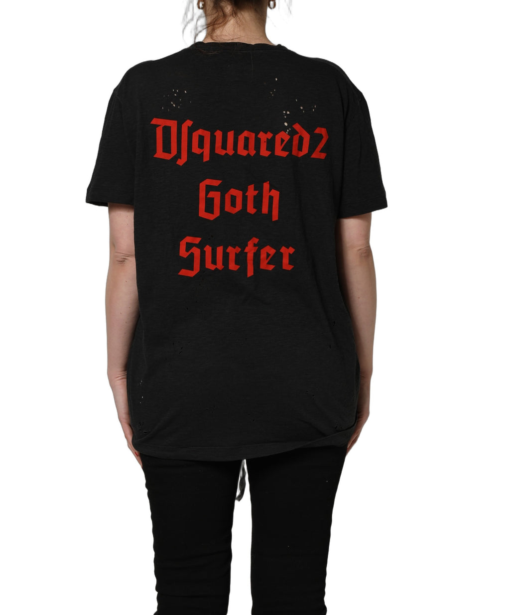 Dsquared² Schwarzes Kurzarm-T-Shirt aus Baumwolle mit Kettenverzierung