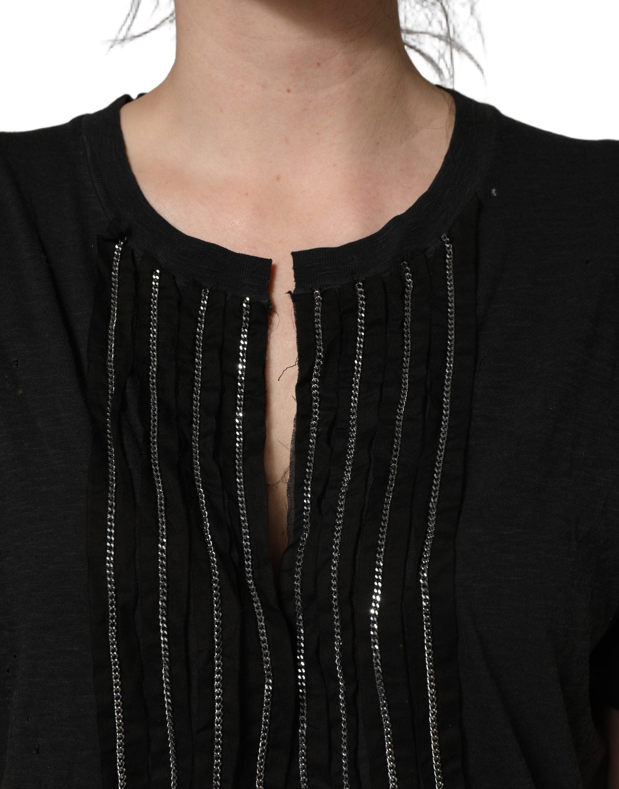 Dsquared² Schwarzes Kurzarm-T-Shirt aus Baumwolle mit Kettenverzierung