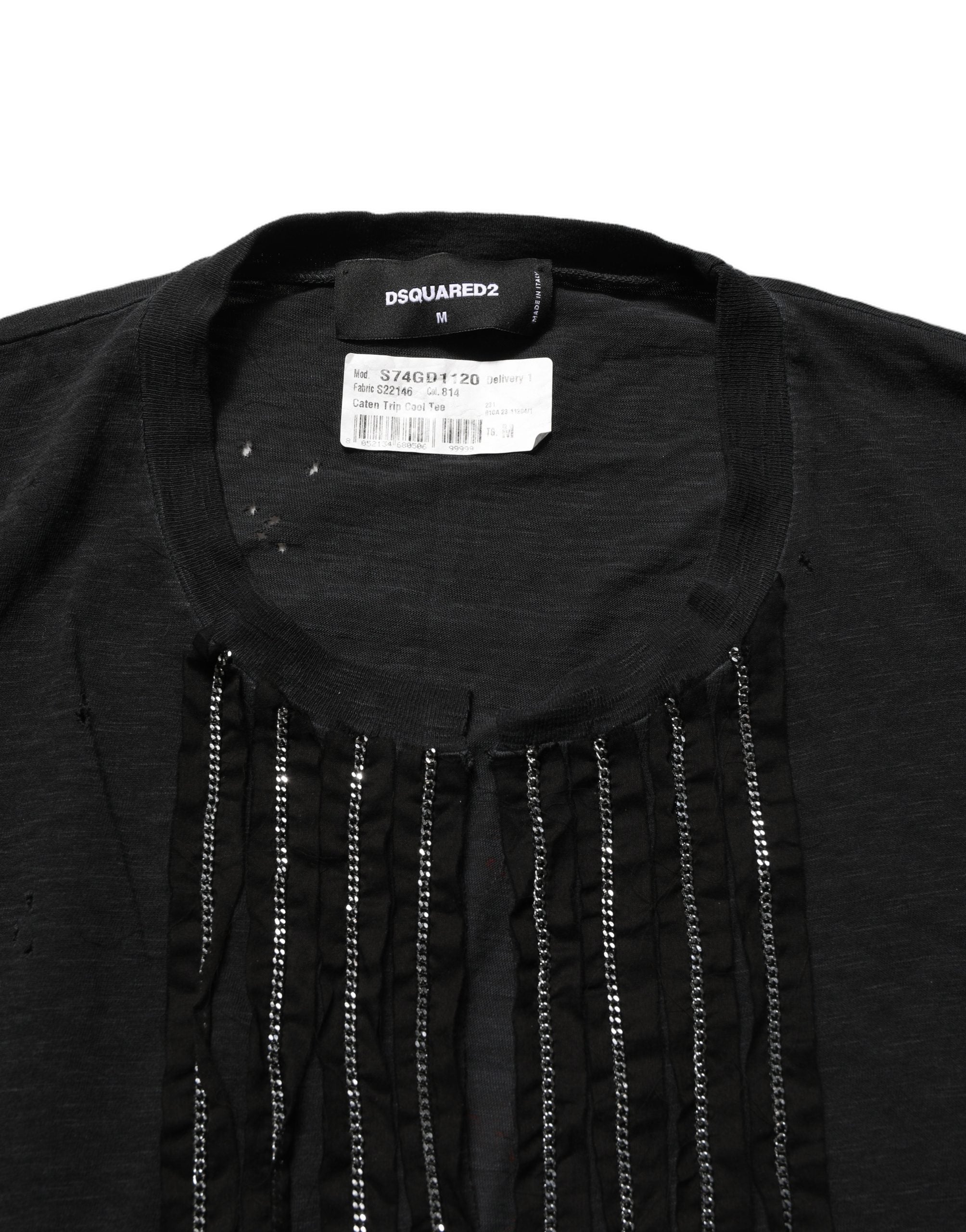 Dsquared² Schwarzes Kurzarm-T-Shirt aus Baumwolle mit Kettenverzierung