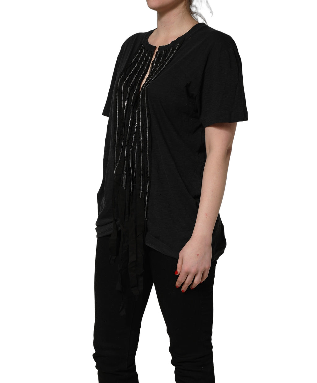 Dsquared² Schwarzes Kurzarm-T-Shirt aus Baumwolle mit Kettenverzierung