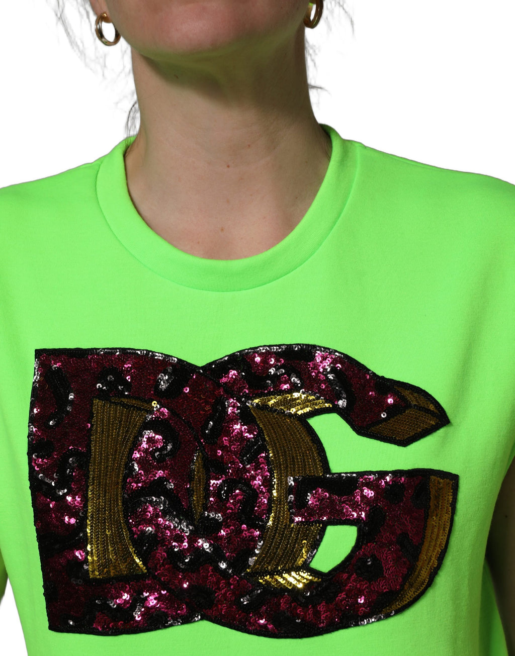 Dolce & Gabbana Neon Green DG Pailletten-Top aus Jersey ohne Ärmel
