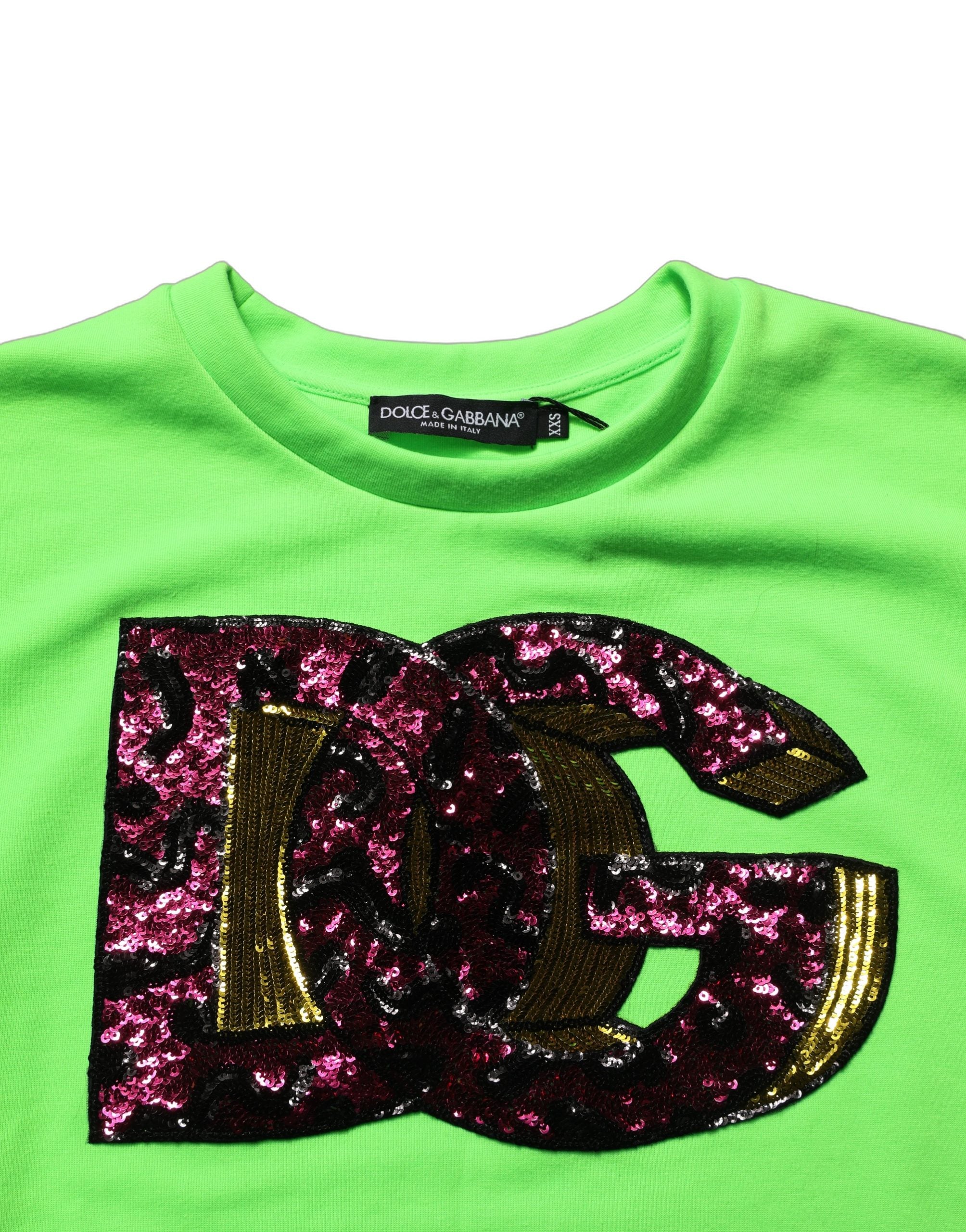 Dolce & Gabbana Neon Green DG Pailletten-Top aus Jersey ohne Ärmel