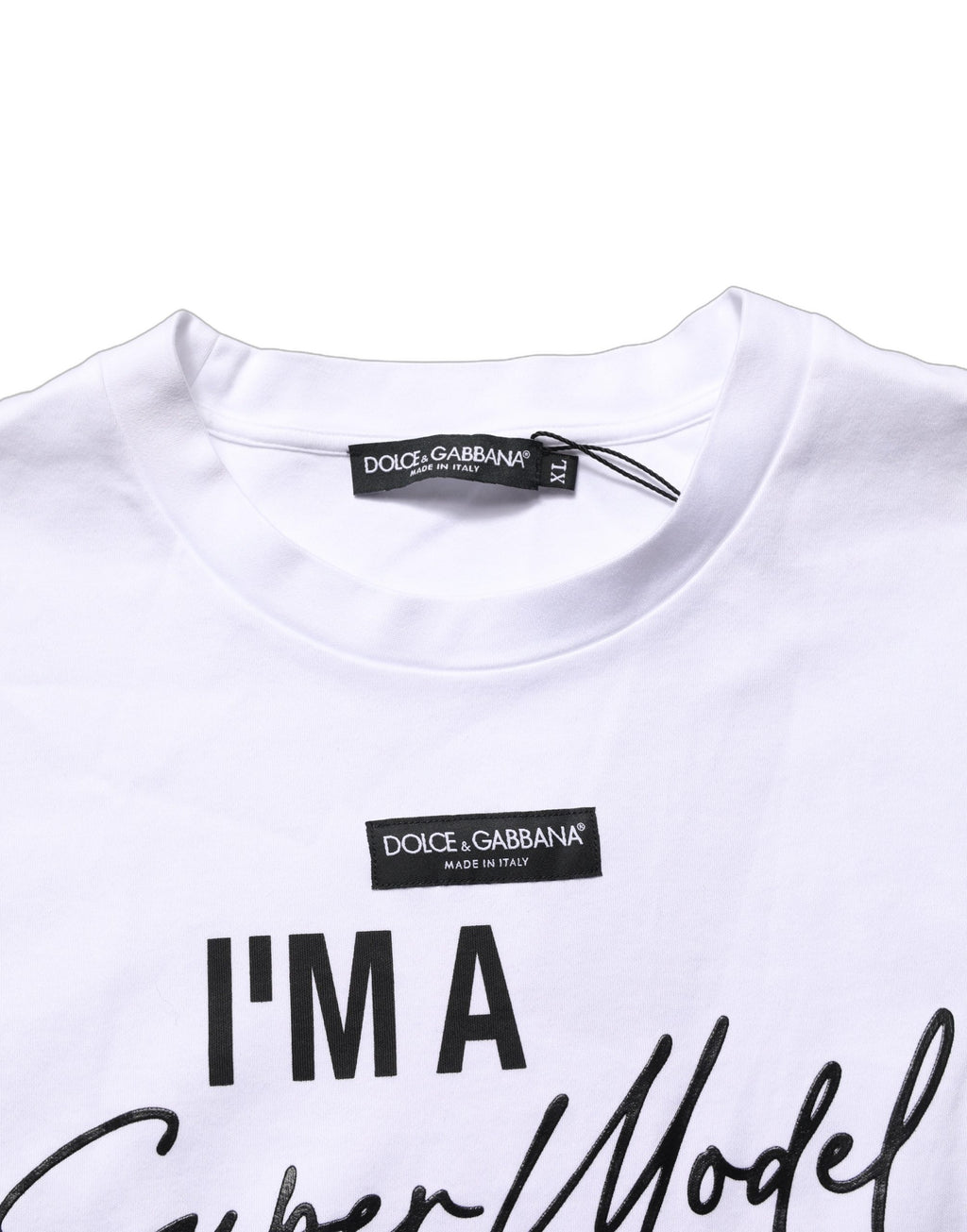 Dolce & Gabbana Weißes Jersey-T-Shirt mit „I'm A Super Model Fan“-Print