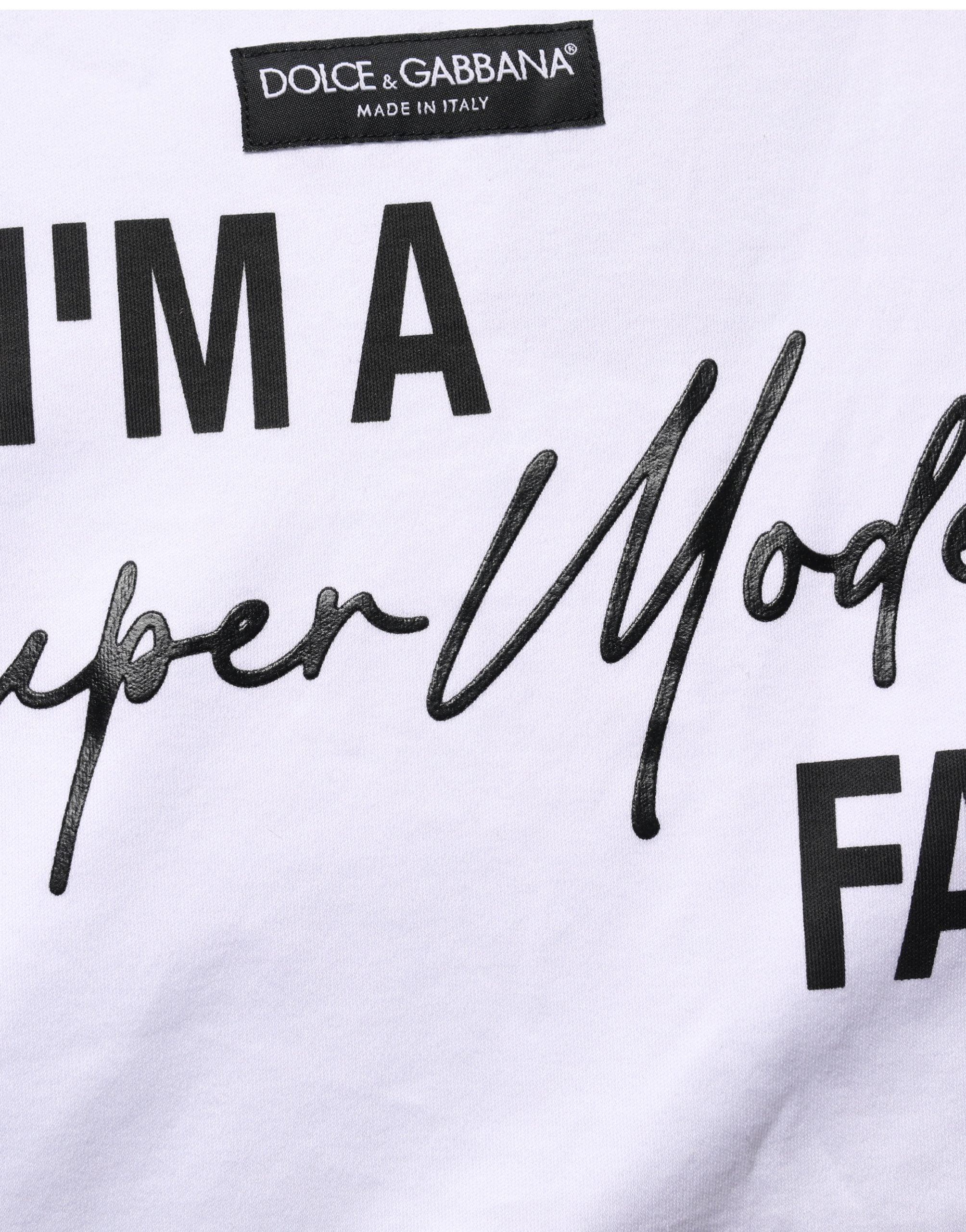 Dolce & Gabbana Weißes Jersey-T-Shirt mit „I'm A Super Model Fan“-Print
