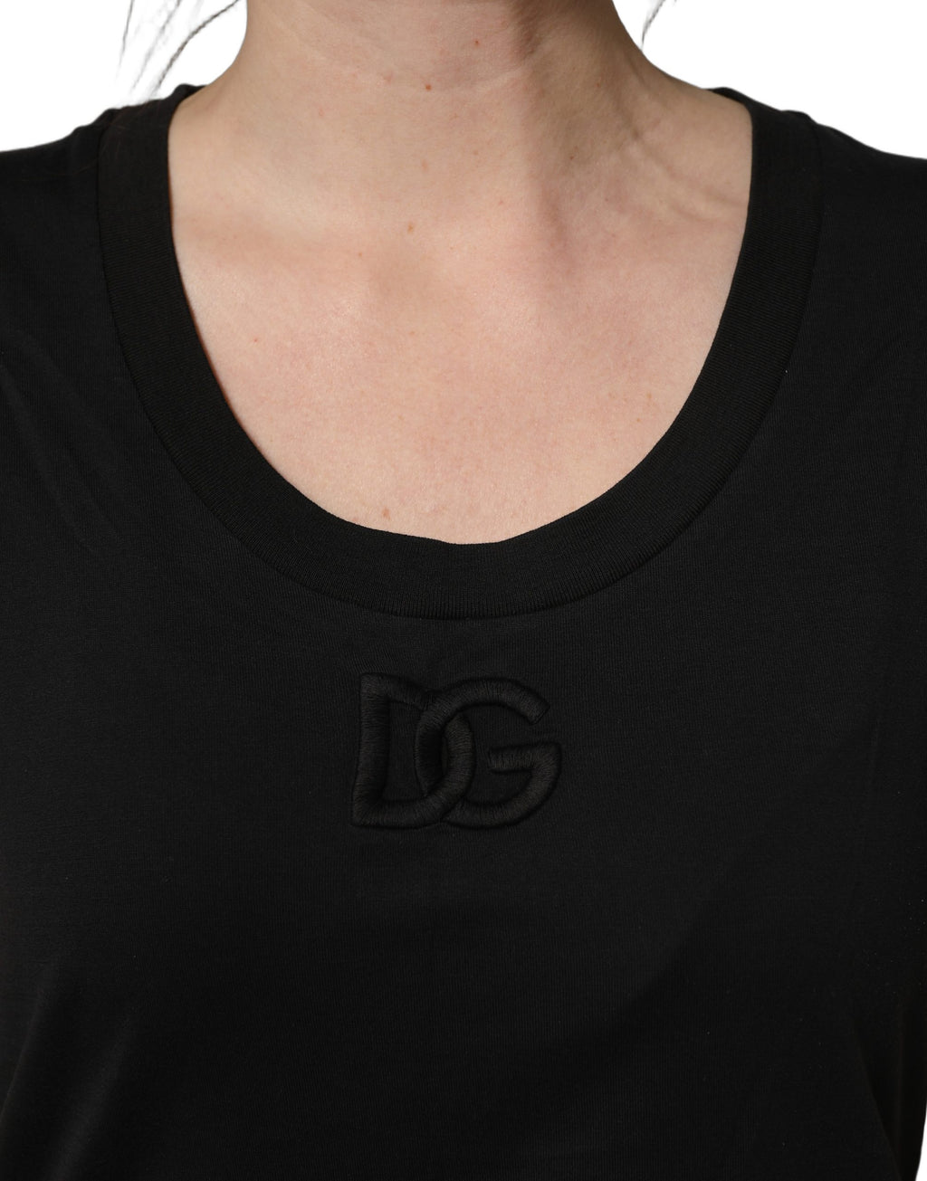 Dolce & Gabbana Schwarzes Kurzarm-Rundhals-T-Shirt aus Baumwolle