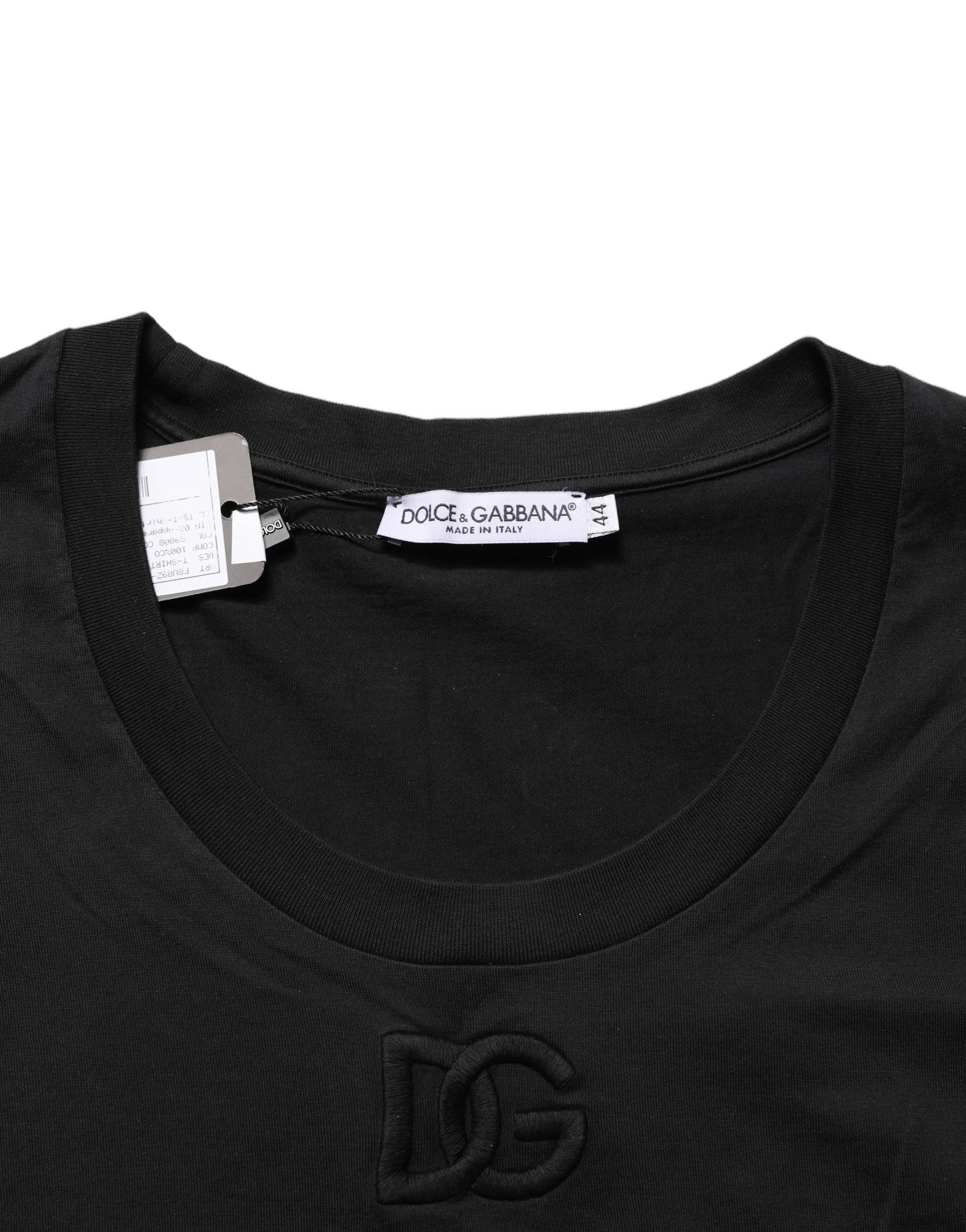 Dolce & Gabbana Schwarzes Kurzarm-Rundhals-T-Shirt aus Baumwolle