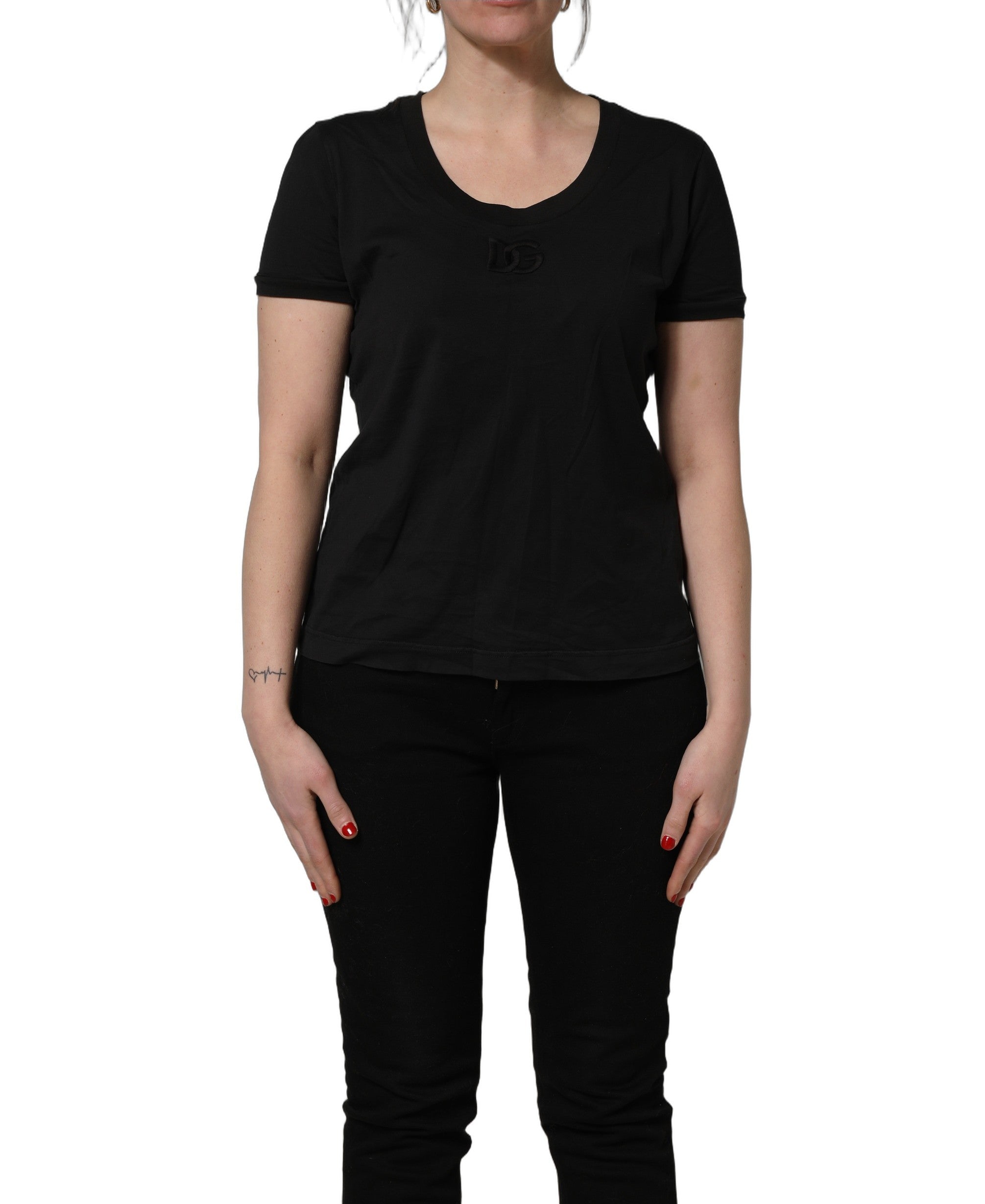 Dolce & Gabbana Schwarzes Kurzarm-Rundhals-T-Shirt aus Baumwolle
