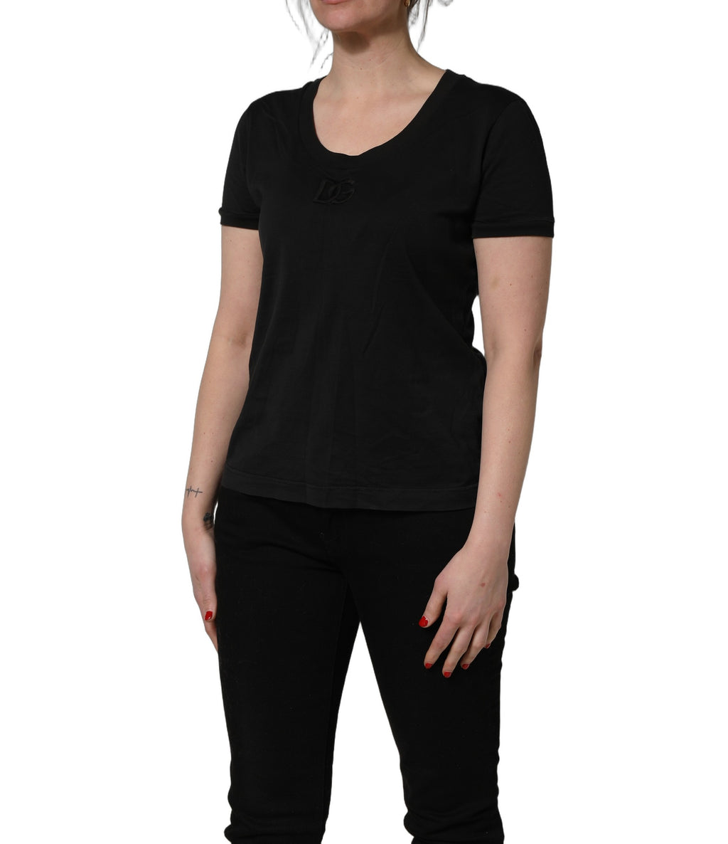 Dolce & Gabbana Schwarzes Kurzarm-Rundhals-T-Shirt aus Baumwolle