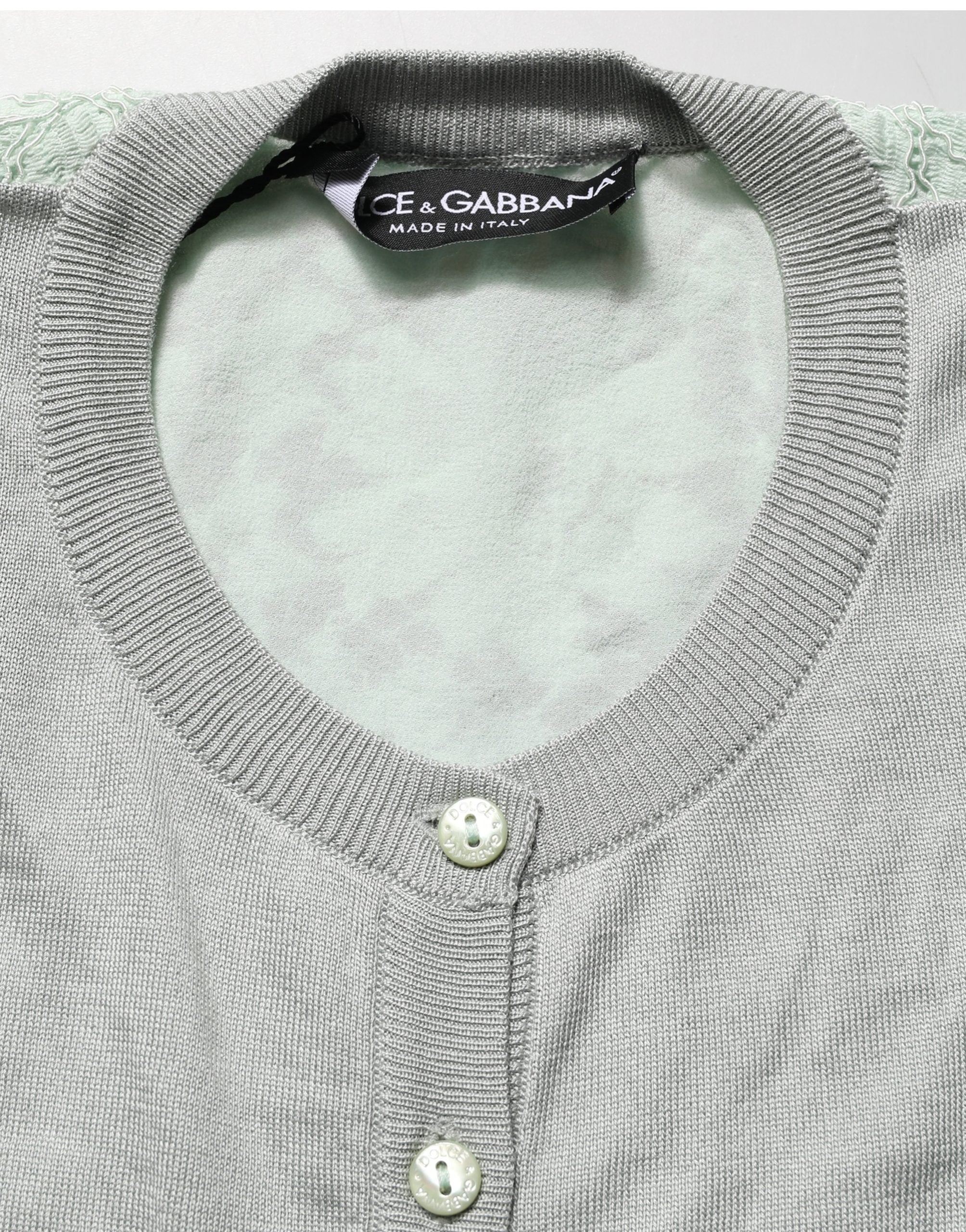 Dolce & Gabbana Grüner Cardigan-Pullover mit durchgehender Knopfleiste und langen Ärmeln