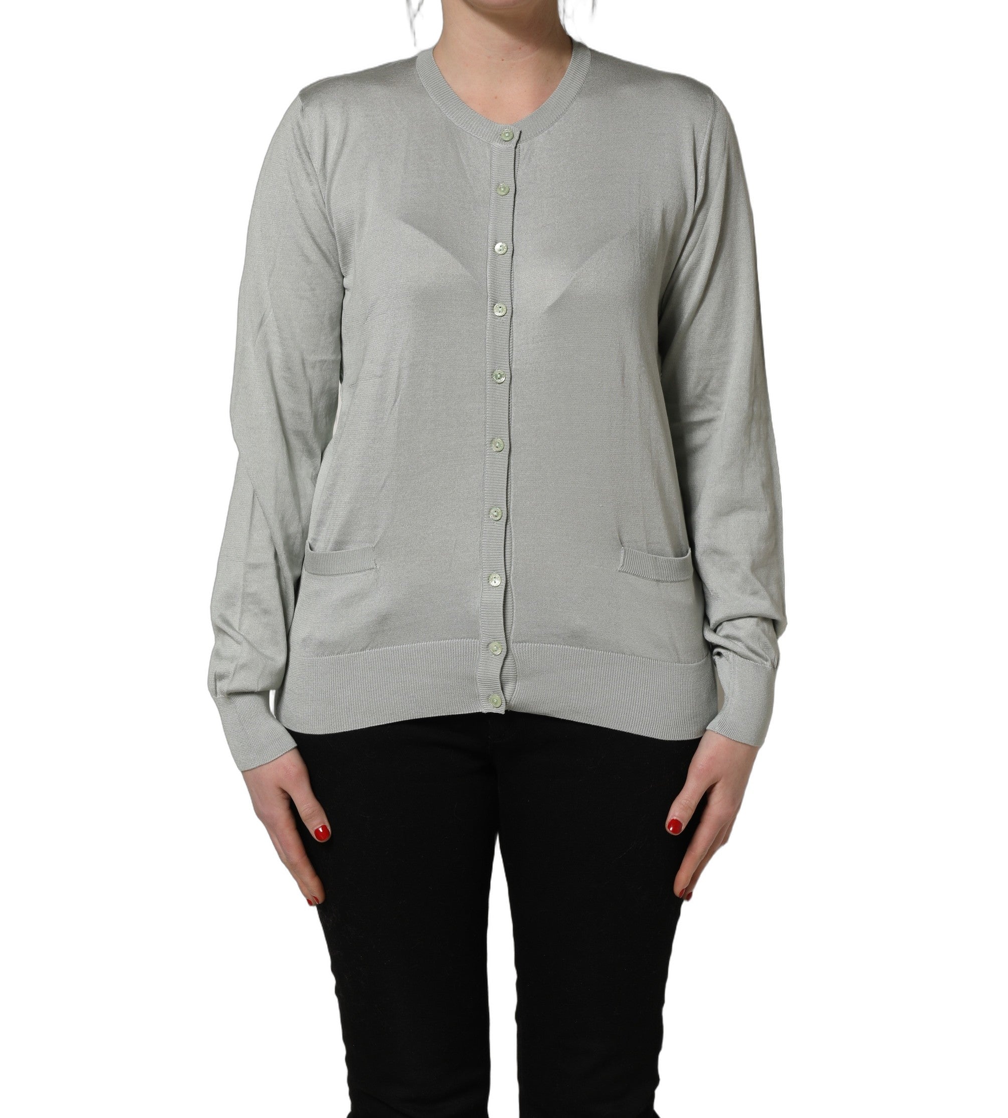 Dolce & Gabbana Grüner Cardigan-Pullover mit durchgehender Knopfleiste und langen Ärmeln