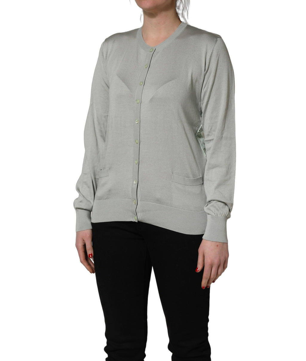 Dolce & Gabbana Grüner Cardigan-Pullover mit durchgehender Knopfleiste und langen Ärmeln