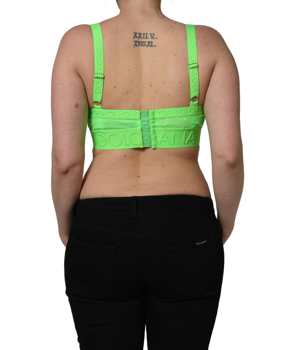 Dolce & Gabbana Neon Green Soft Cup Logo-Trim Bra Cropped Top