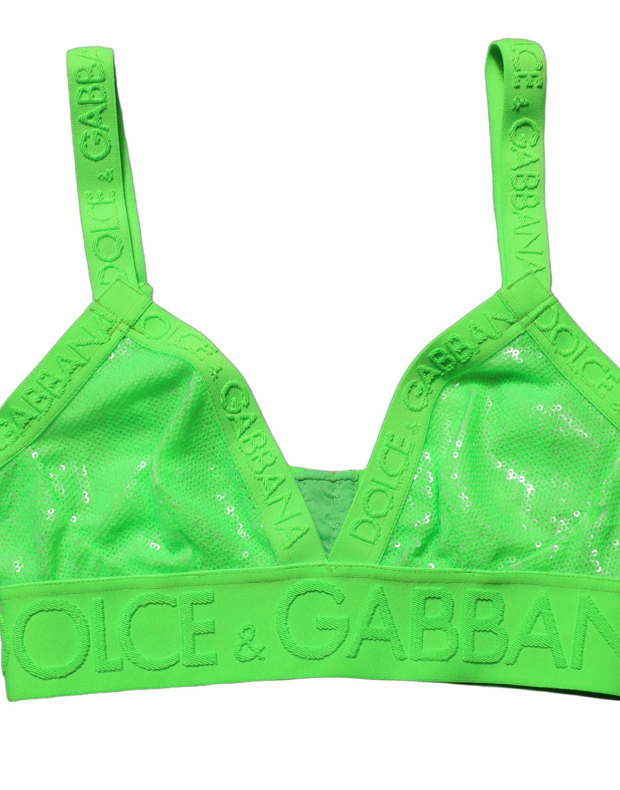 Dolce & Gabbana Neon Green Soft Cup Logo-Trim Bra Cropped Top