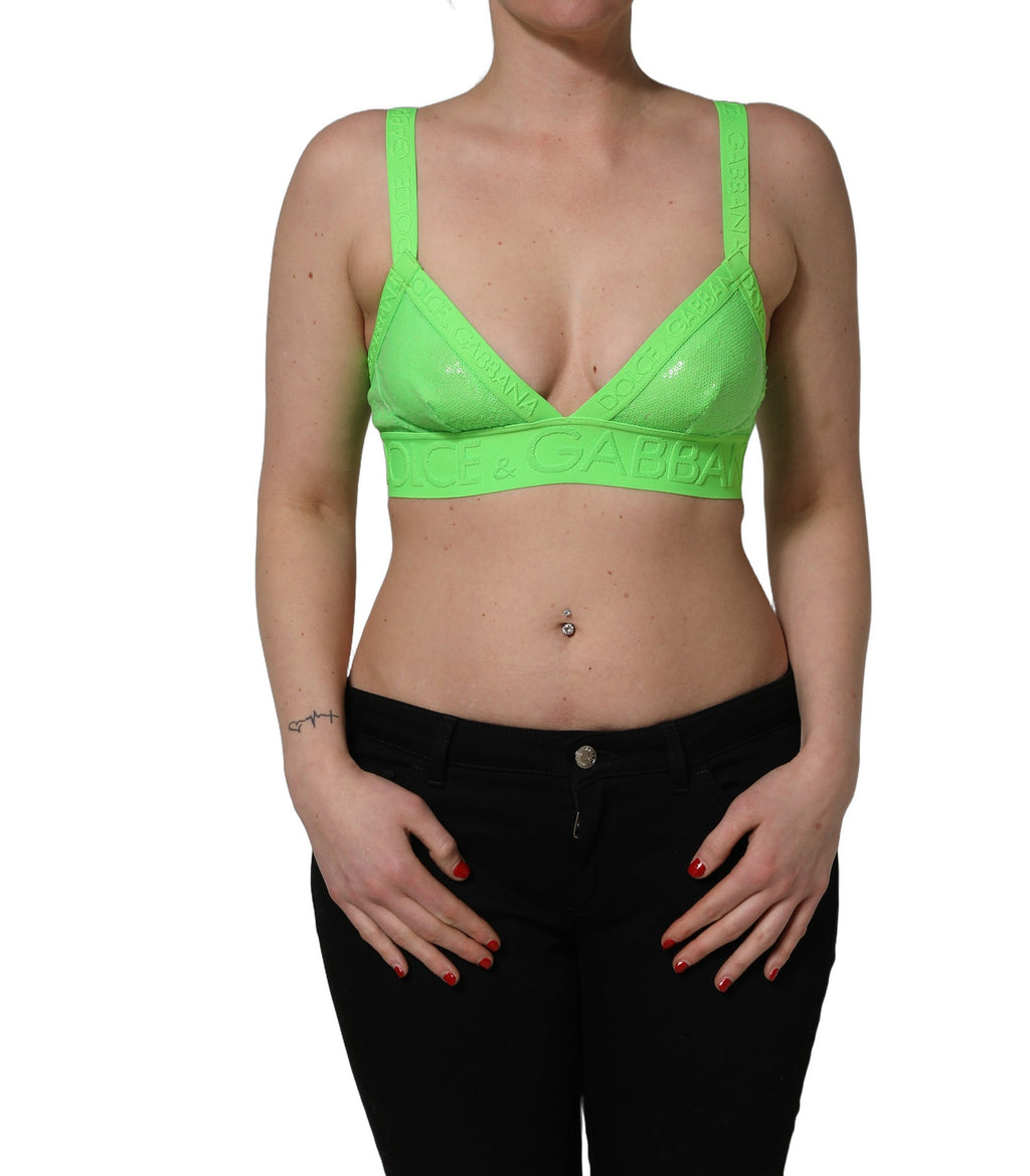 Dolce & Gabbana Neon Green Soft Cup Logo-Trim Bra Cropped Top