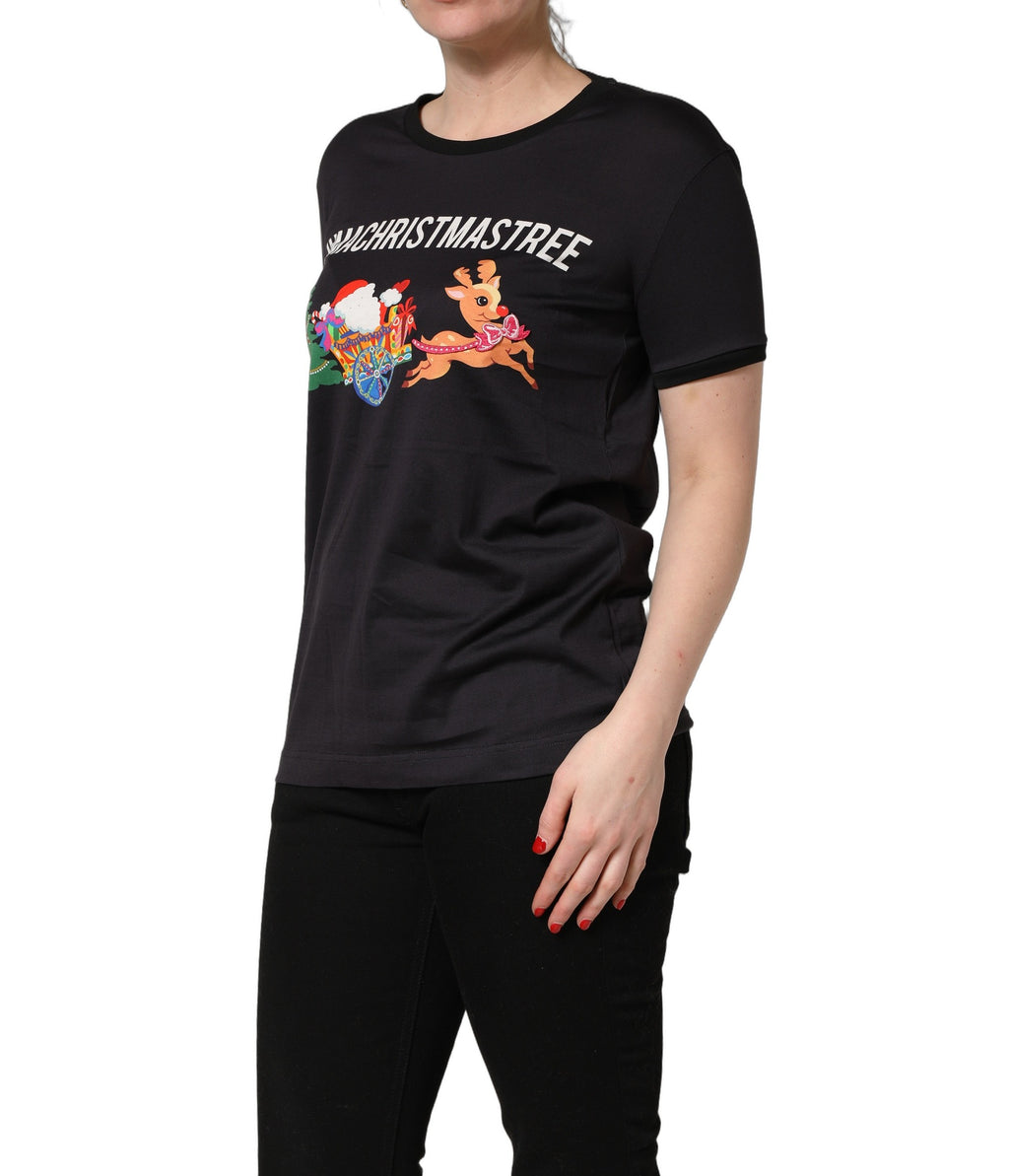 Dolce & Gabbana Schwarzes Baumwoll-T-Shirt mit #IAMACHRISTMASTREE Print
