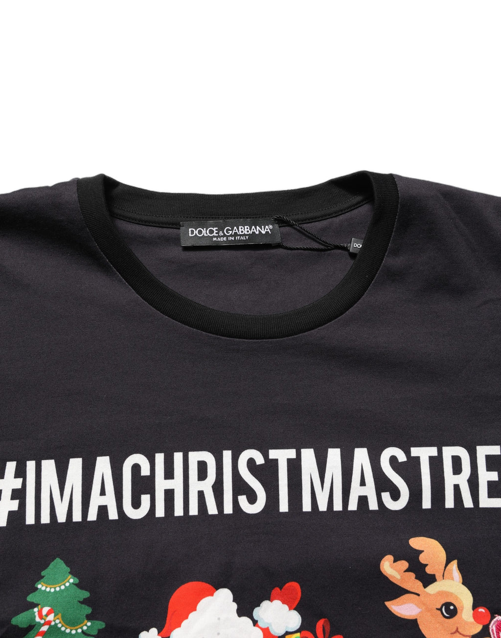 Dolce & Gabbana Schwarzes Baumwoll-T-Shirt mit #IAMACHRISTMASTREE Print