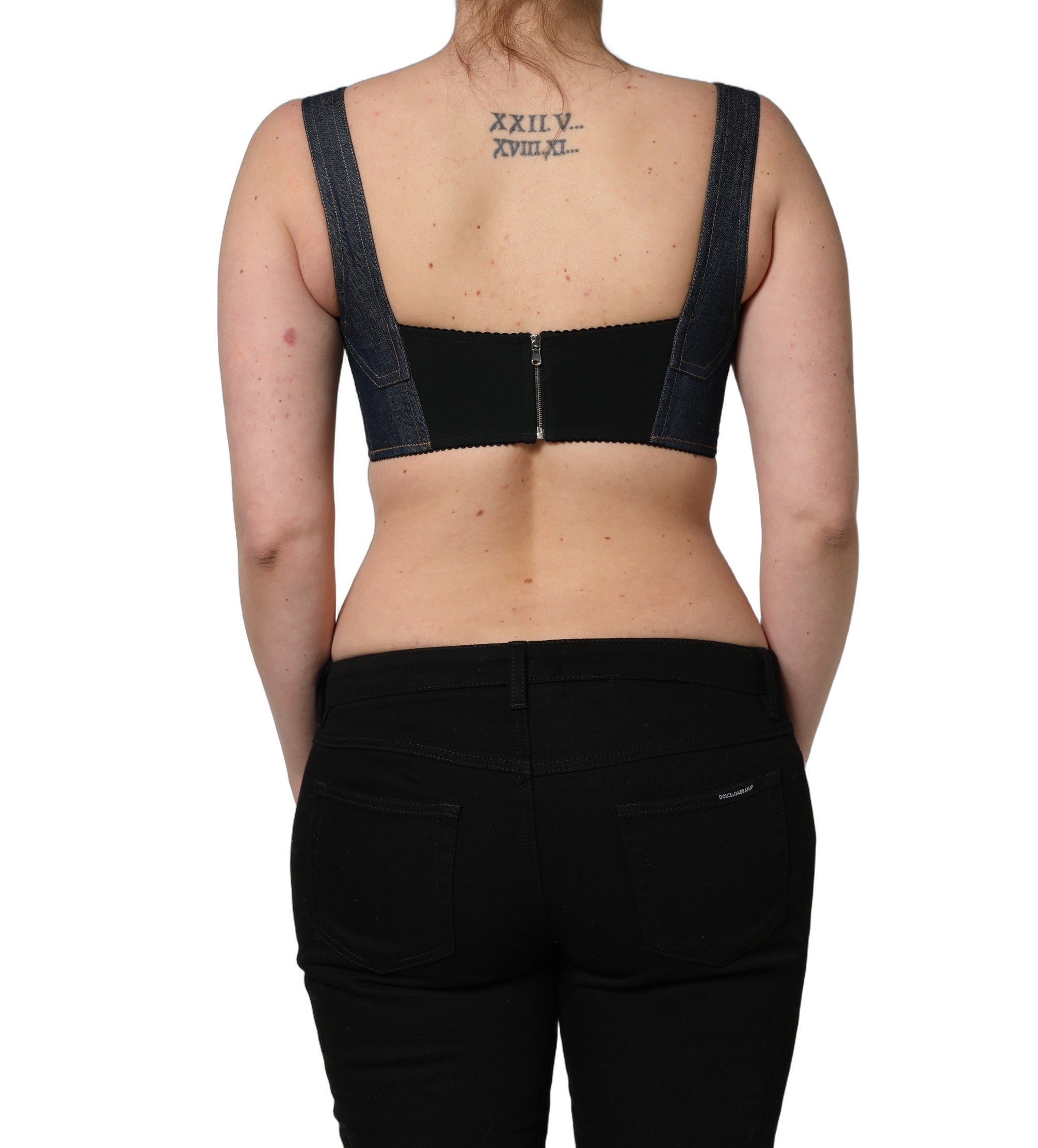 Dolce & Gabbana Schwarzer Denim Korsett-Bralette Crop-Top aus Baumwolle