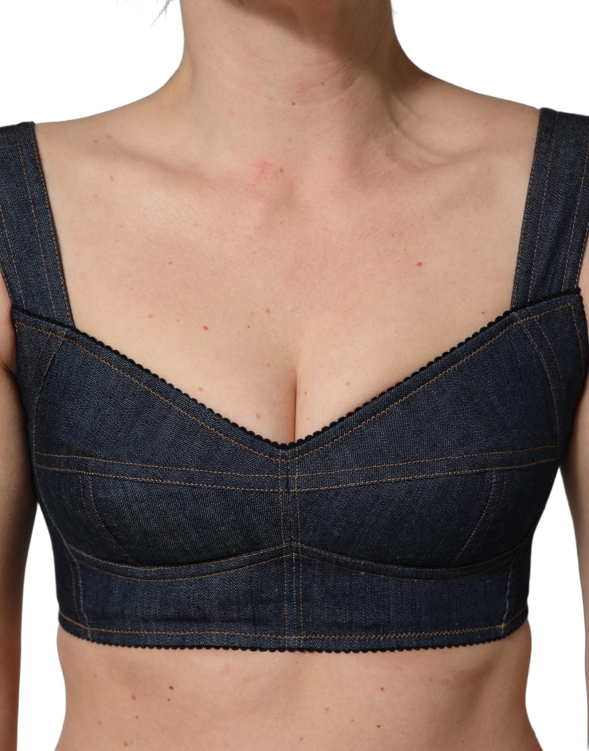 Dolce & Gabbana Schwarzer Denim Korsett-Bralette Crop-Top aus Baumwolle