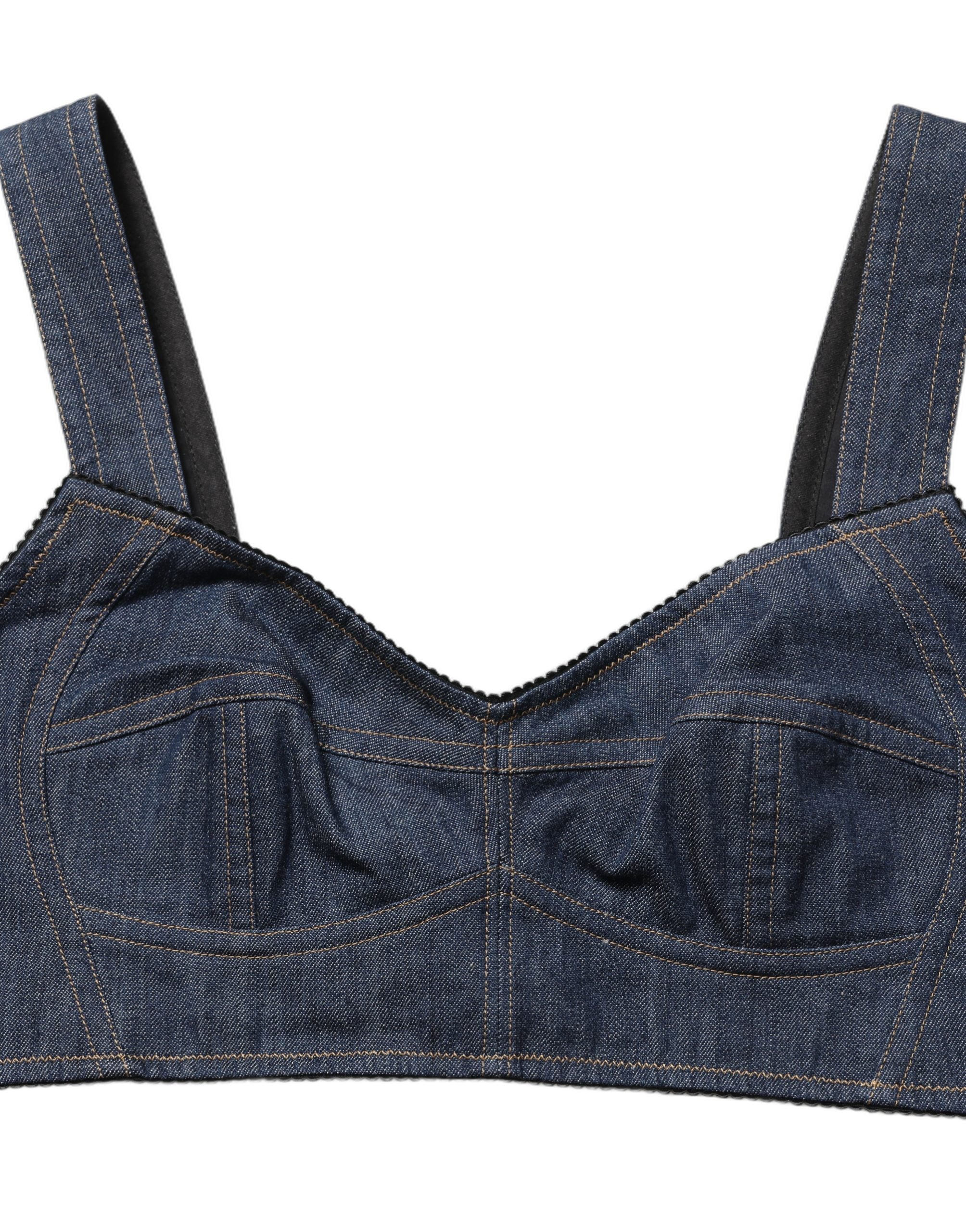 Dolce & Gabbana Schwarzer Denim Korsett-Bralette Crop-Top aus Baumwolle