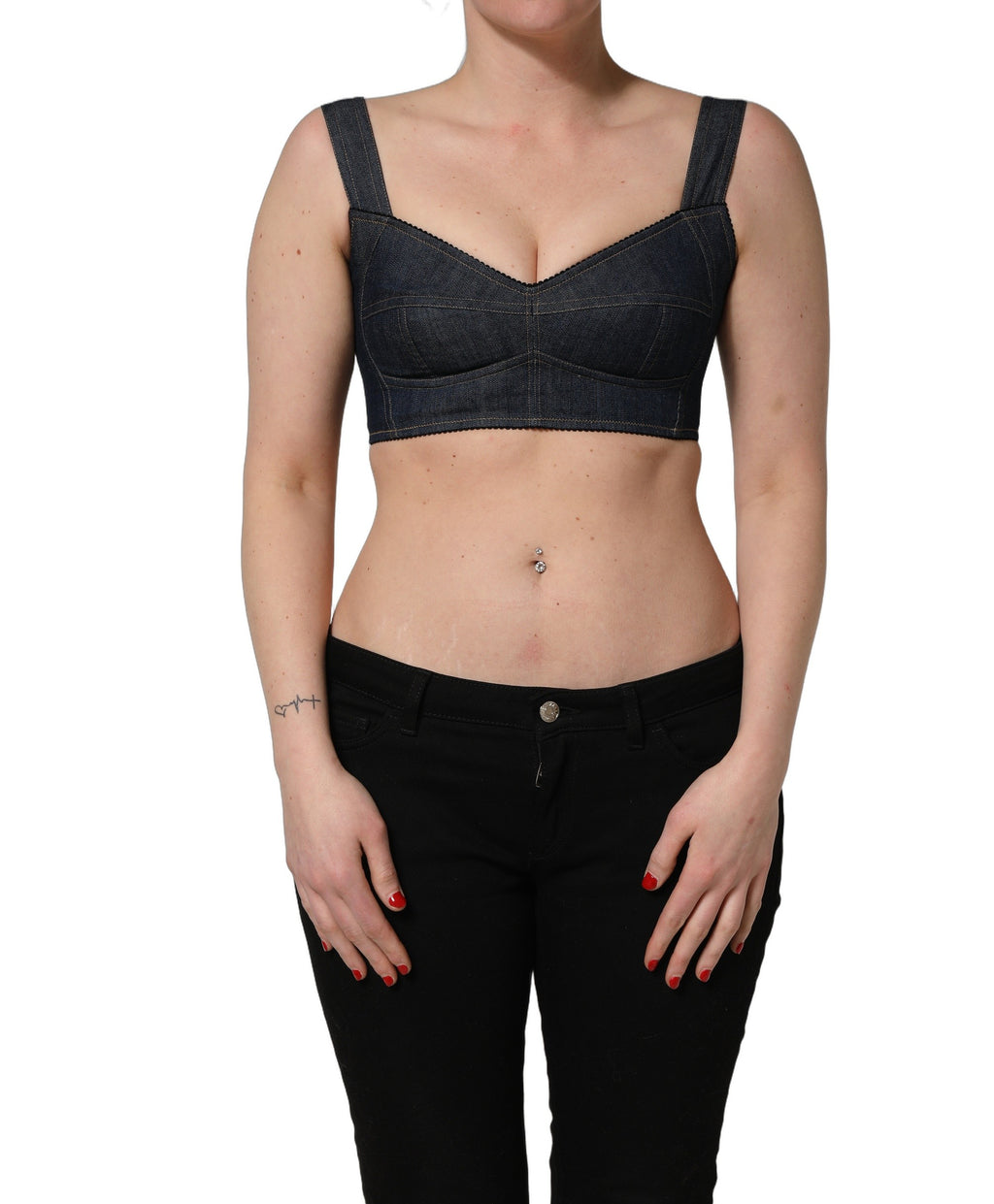 Dolce & Gabbana Schwarzer Denim Korsett-Bralette Crop-Top aus Baumwolle