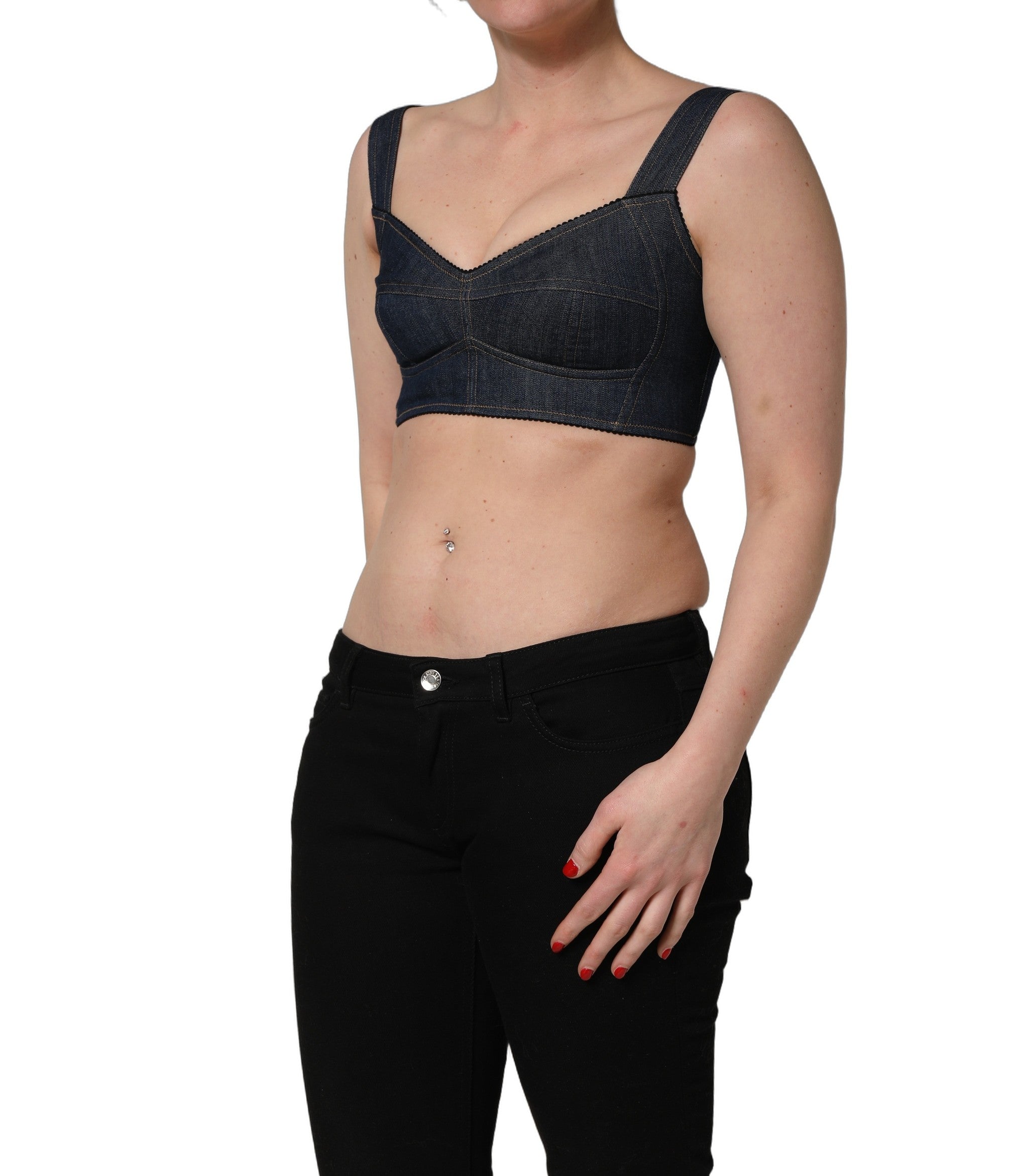 Dolce & Gabbana Schwarzer Denim Korsett-Bralette Crop-Top aus Baumwolle