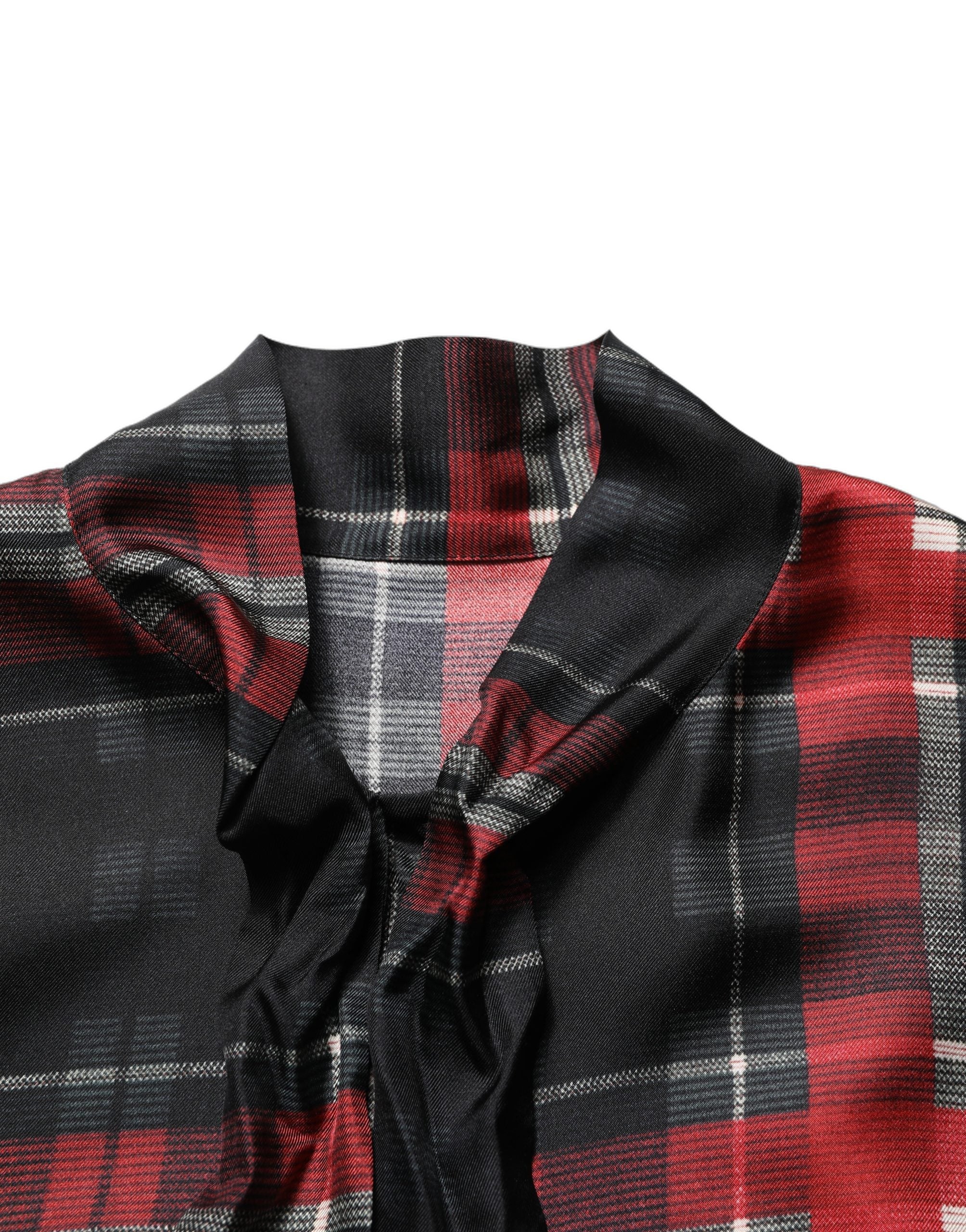 Dolce & Gabbana Seidenbluse mit Schleife und Karomuster in Rot und Schwarz