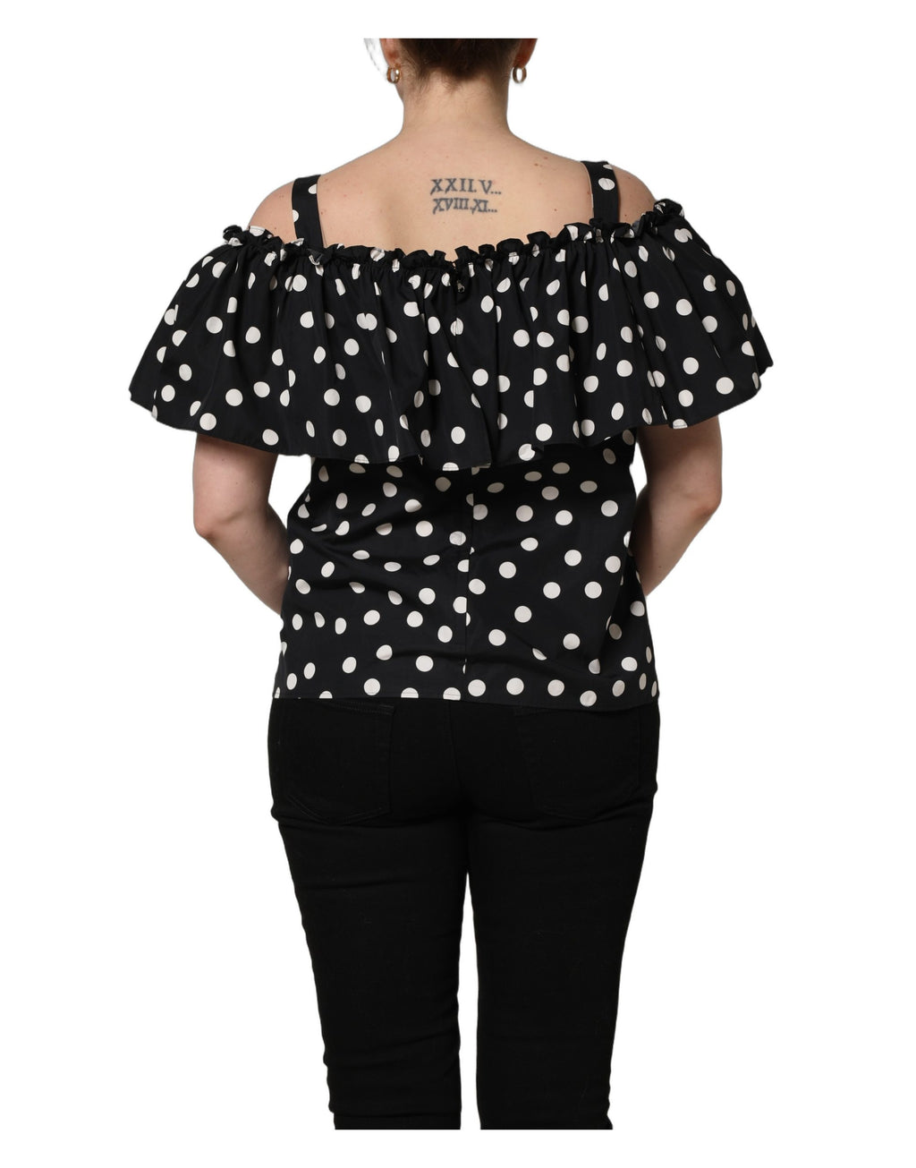 Dolce & Gabbana Schwarzes Off-Shoulder-Oberteil mit weißen Polka Dots