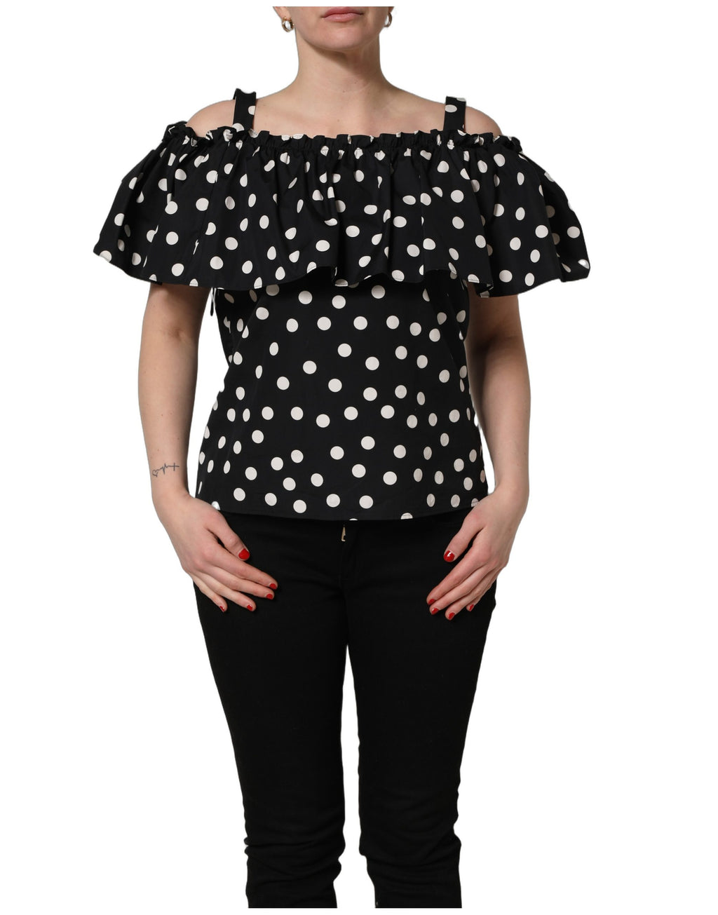 Dolce & Gabbana Schwarzes Off-Shoulder-Oberteil mit weißen Polka Dots