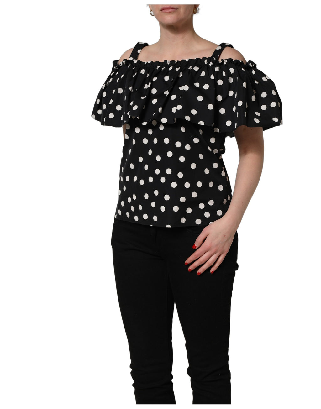 Dolce & Gabbana Schwarzes Off-Shoulder-Oberteil mit weißen Polka Dots
