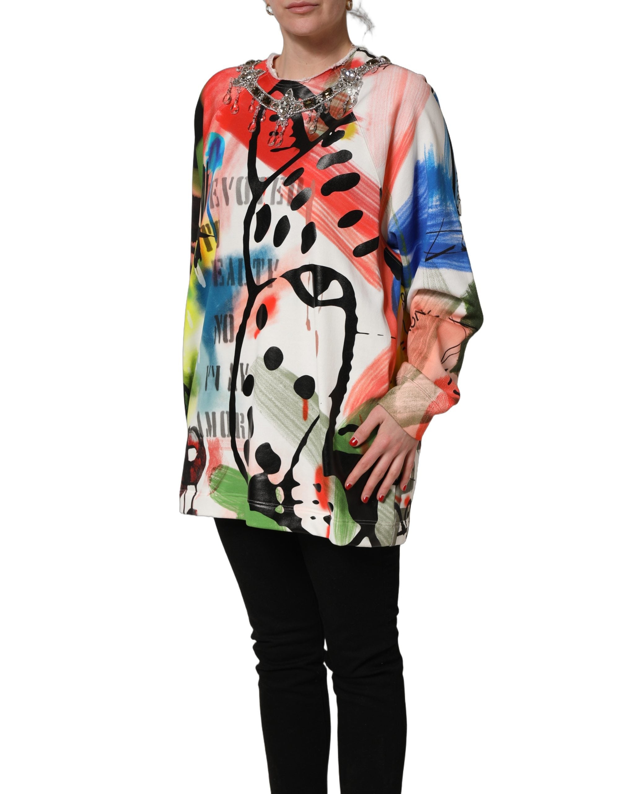 Dolce & Gabbana Sweatshirt mit Graffiti-Aufdruck und Verzierungen in Multicolor