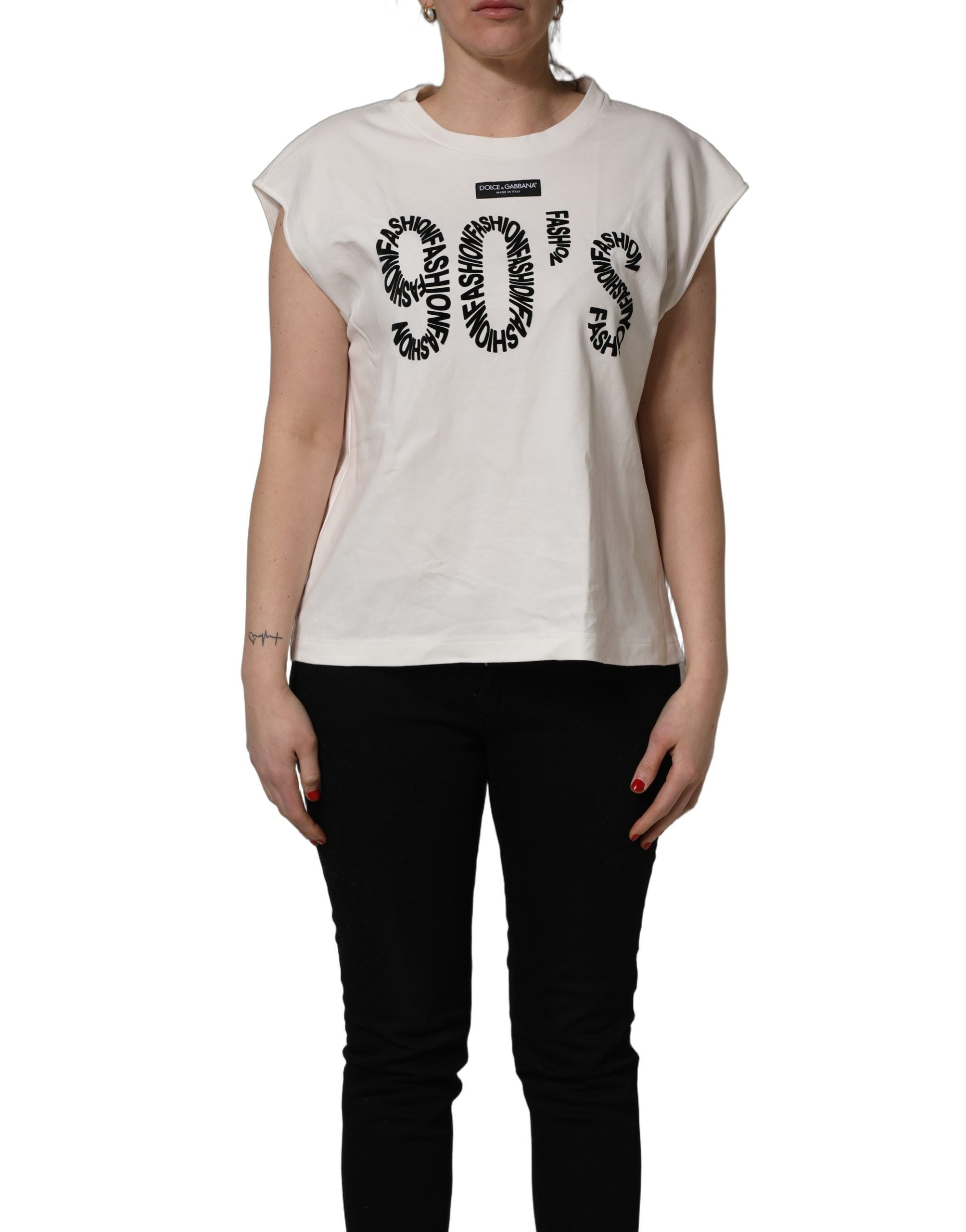 Dolce & Gabbana Weißes ärmelloses Tanktop aus Baumwolle mit Grafikprint