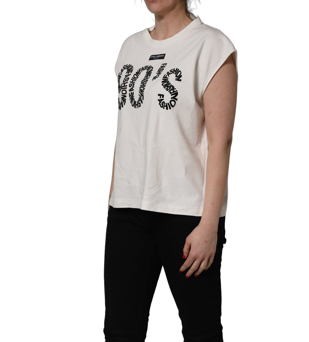 Dolce & Gabbana Weißes ärmelloses Tanktop aus Baumwolle mit Grafikprint