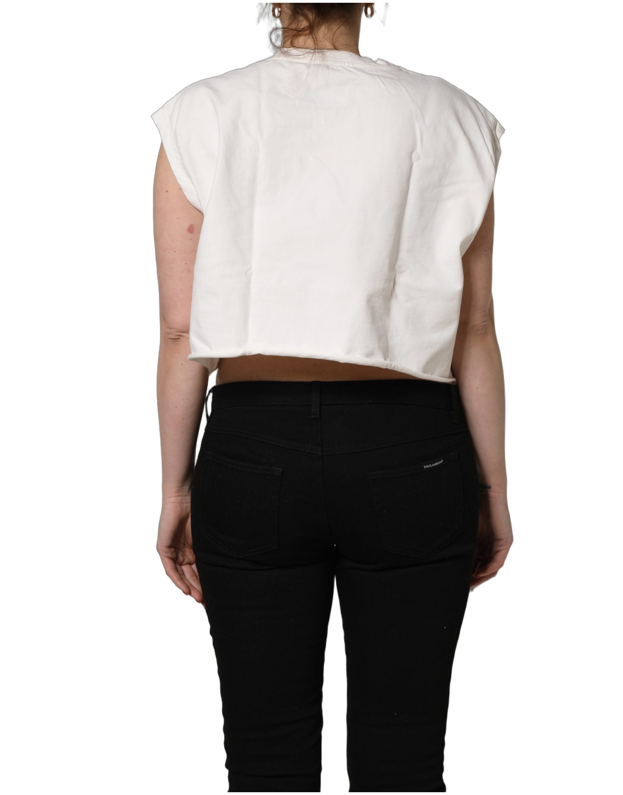 Dolce & Gabbana Weißes Baumwoll-Cropped-Jersey-Top mit DG-Logo-Print