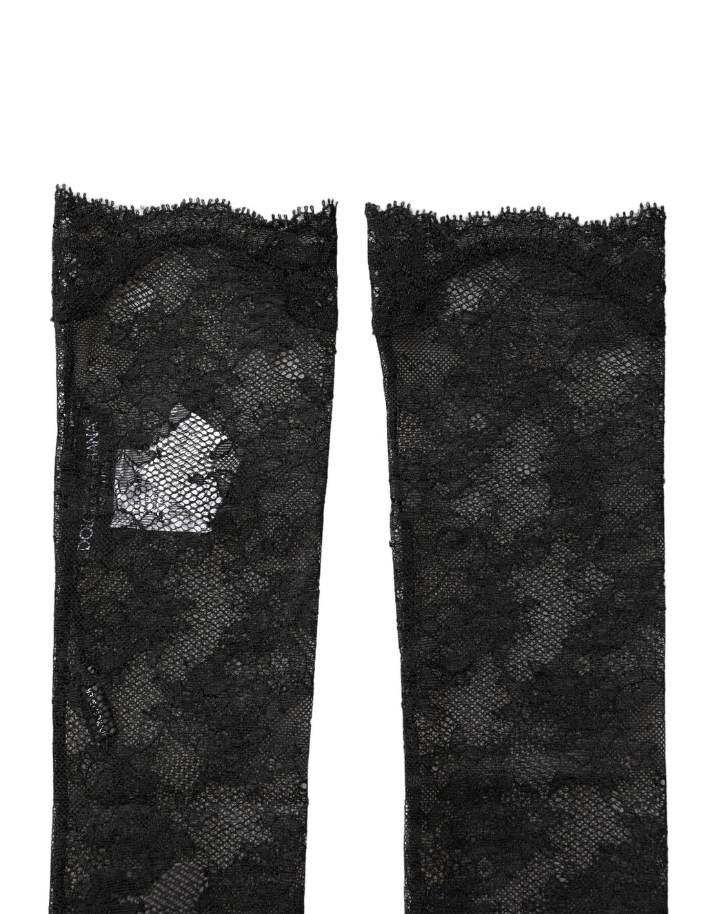 Dolce & Gabbana Schwarze Kniestrümpfe aus floraler Spitze mit Stretch-Nylon