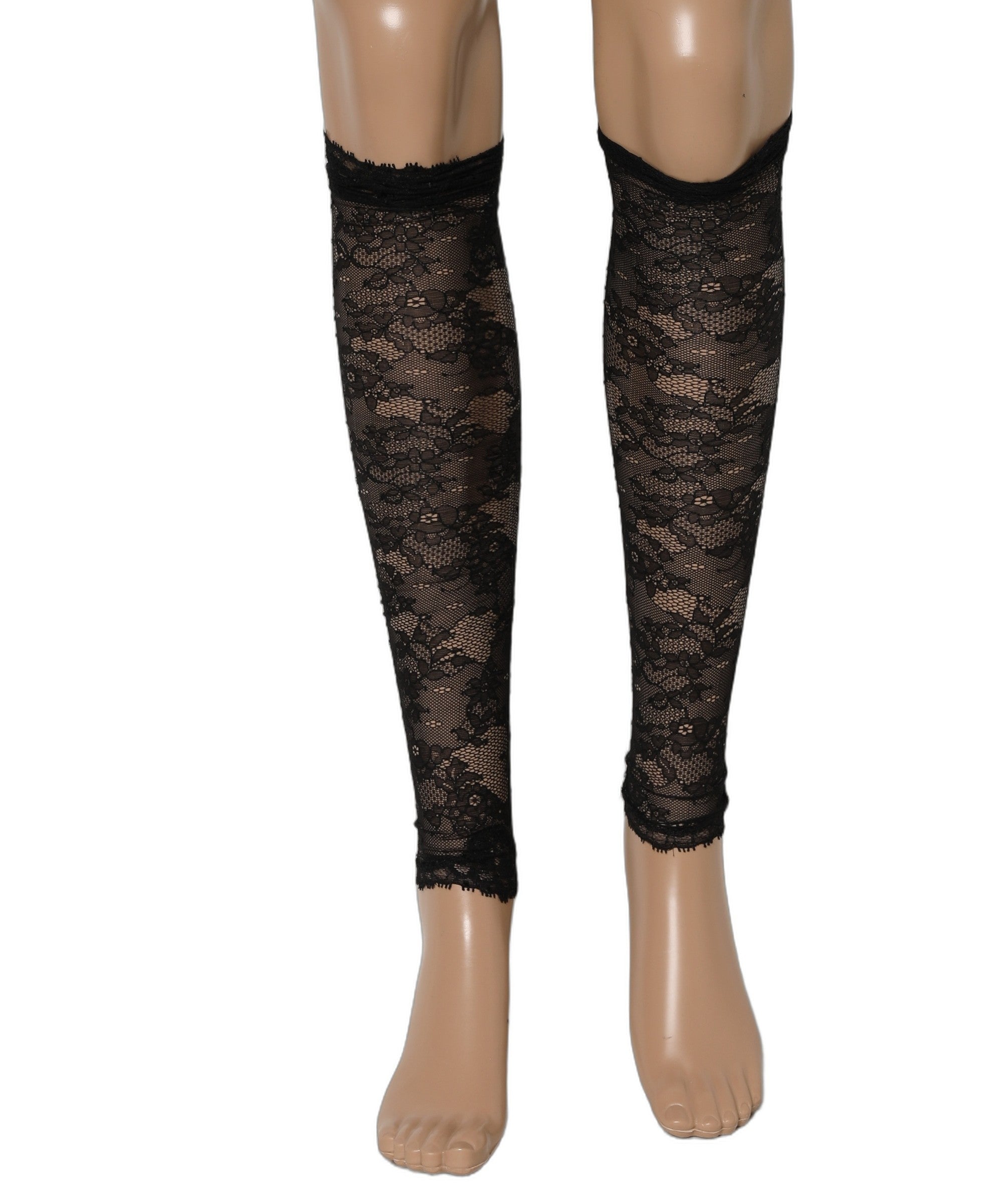 Dolce & Gabbana Schwarze Kniestrümpfe aus floraler Spitze mit Stretch-Nylon