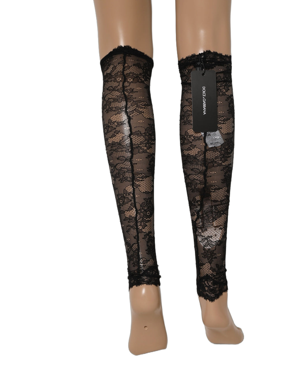 Dolce & Gabbana Schwarze Kniestrümpfe aus floraler Spitze mit Stretch-Nylon