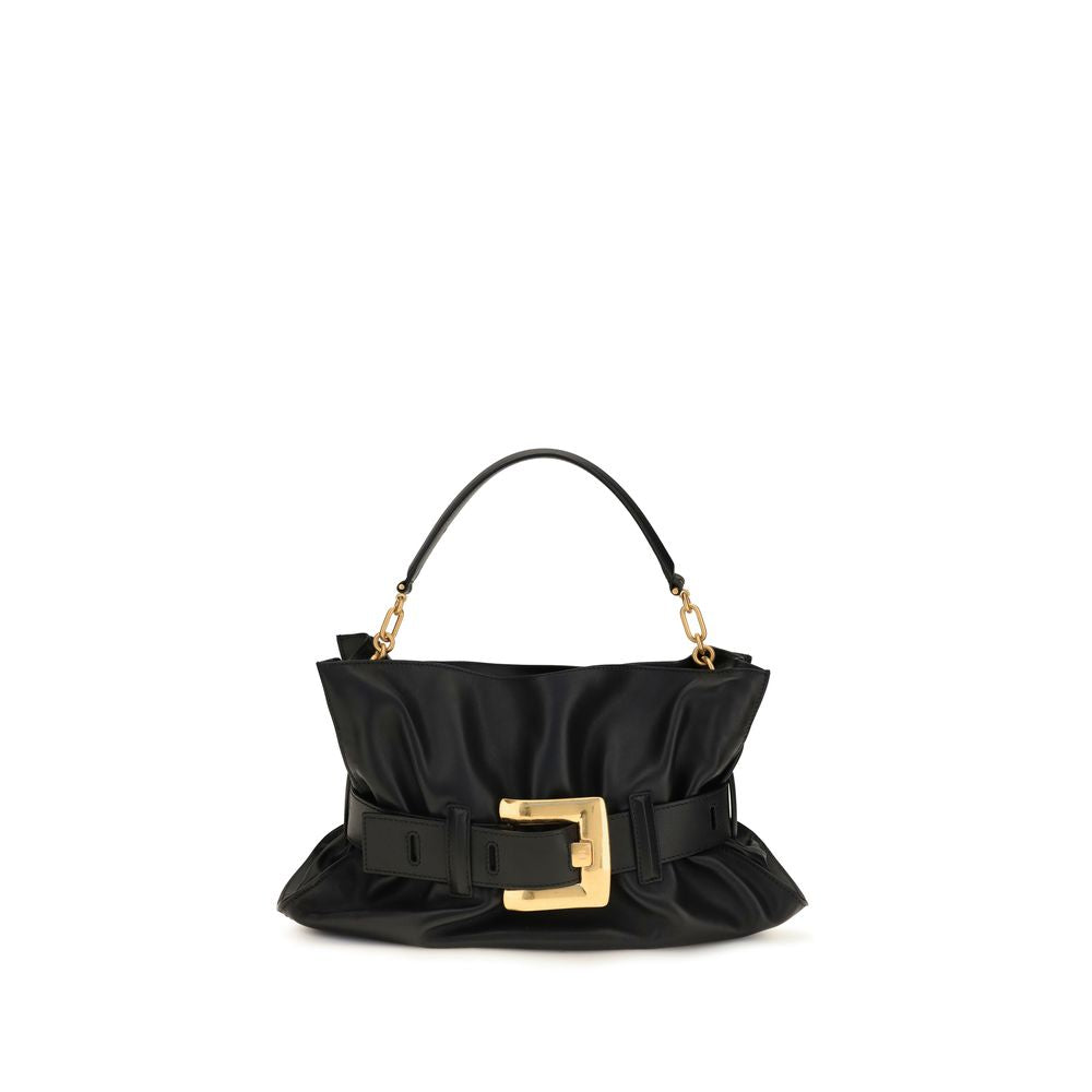 Balmain Schwarze Bos Taurus Kalbsleder Schultertasche
