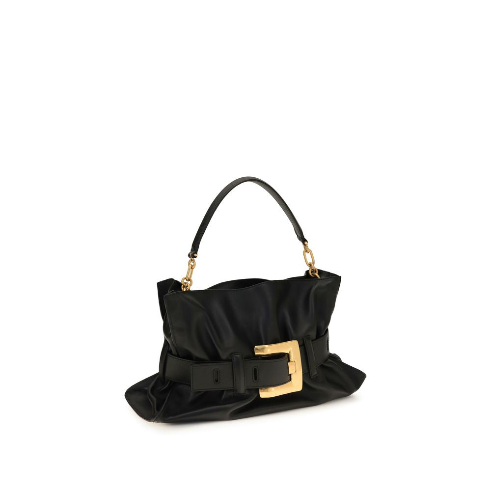 Balmain Schwarze Bos Taurus Kalbsleder Schultertasche