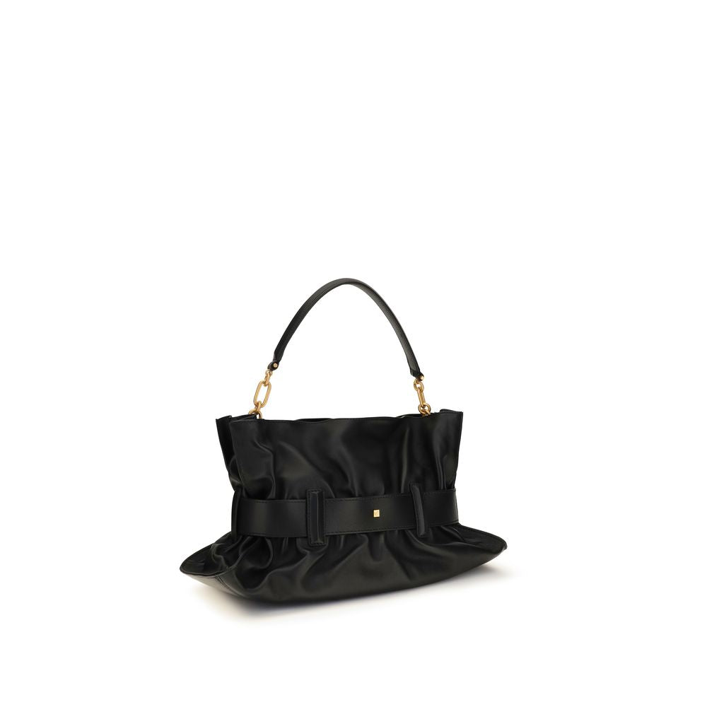 Balmain Schwarze Bos Taurus Kalbsleder Schultertasche