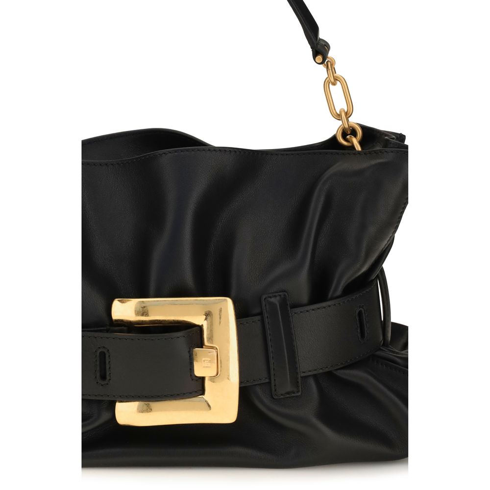 Balmain Schwarze Bos Taurus Kalbsleder Schultertasche