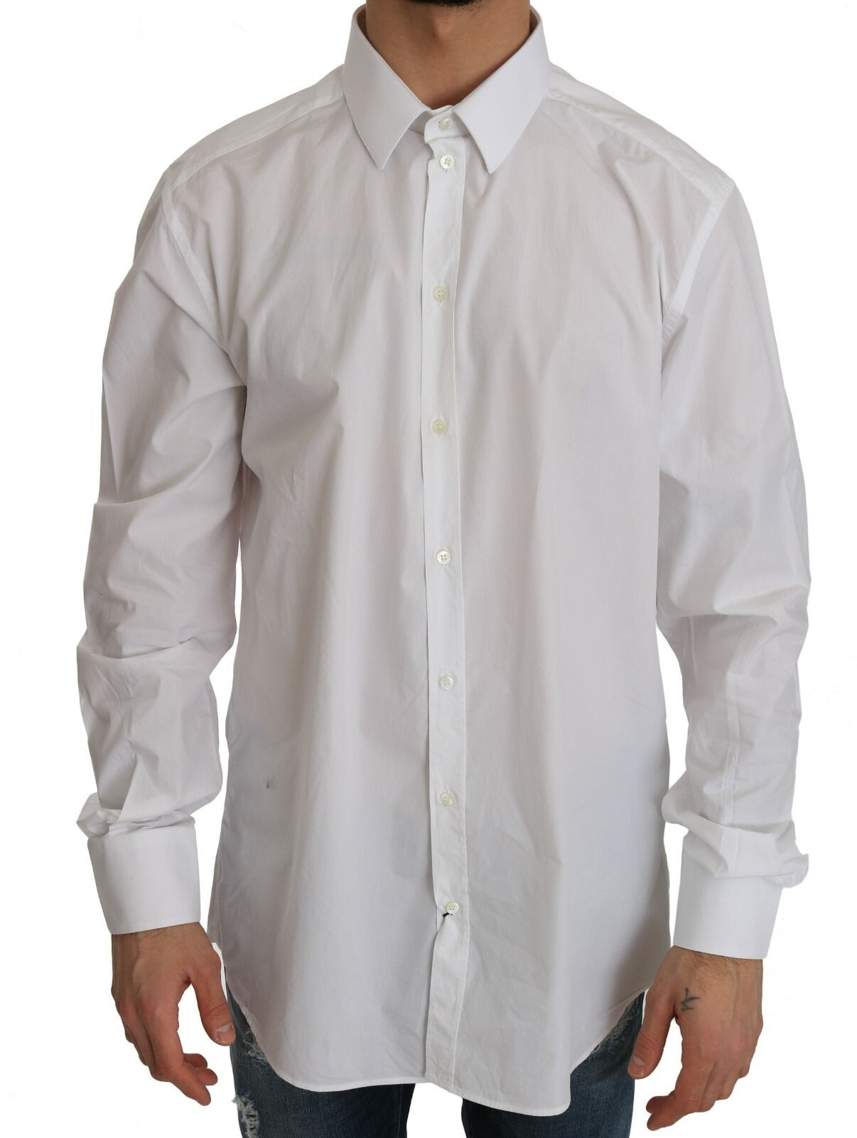Dolce & Gabbana Weißes Slim Fit Hemd aus 100% Baumwolle GOLD