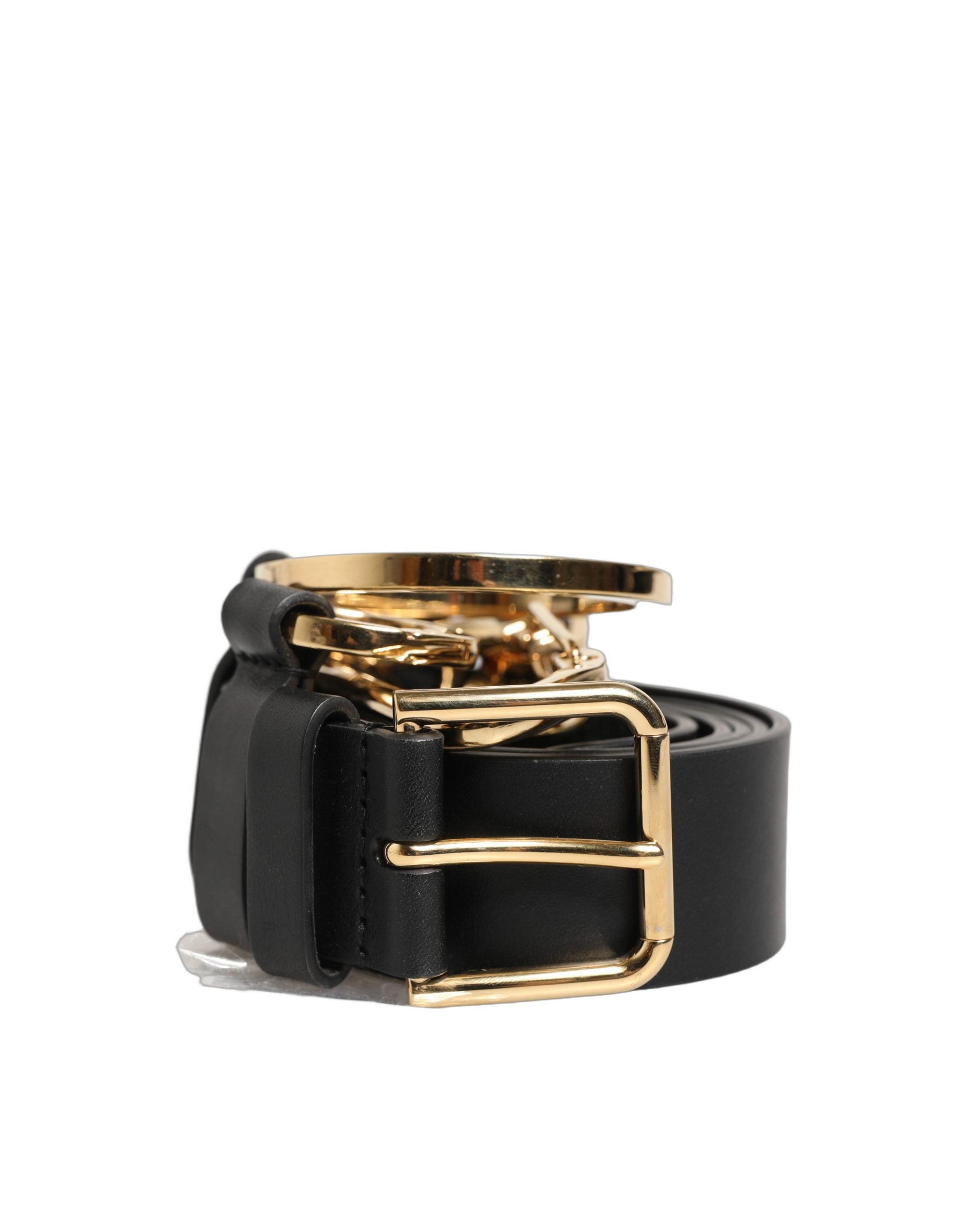 Dolce & Gabbana Schwarzer Kalbsleder Gürtel mit goldfarbener Metallschnalle